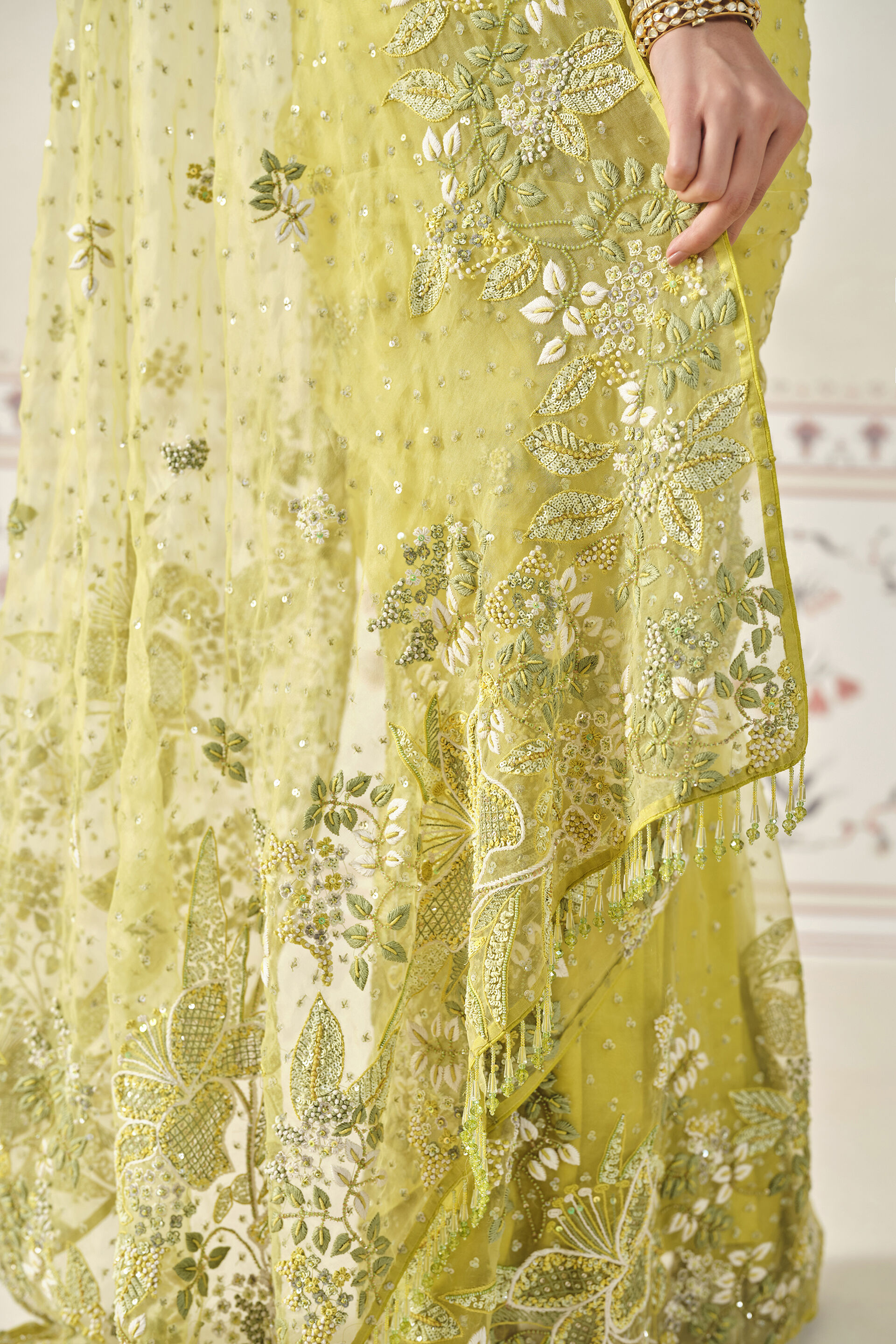 Mrigakshi Embroidered Saree Set - Lime, Lime, image 8