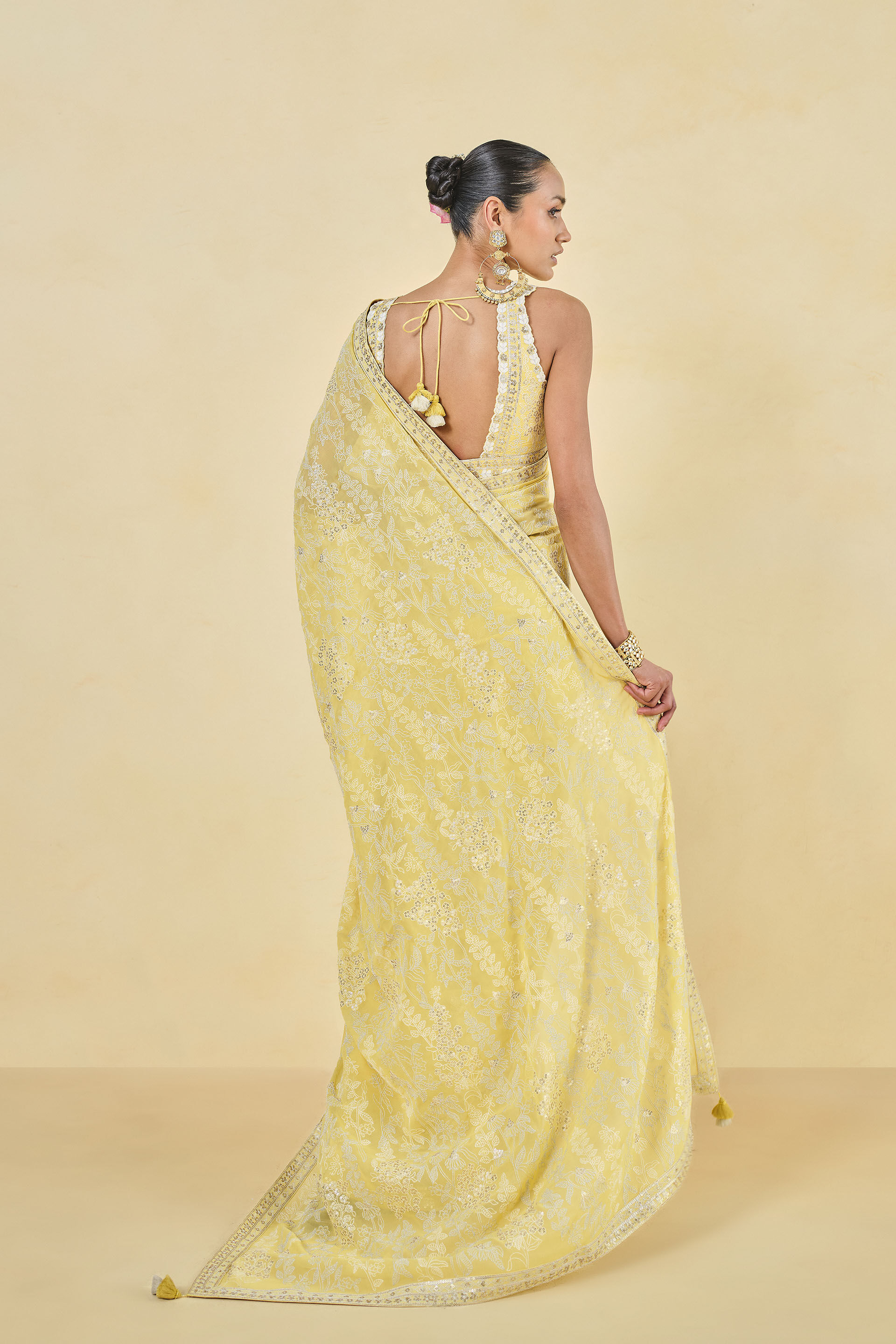 Allamanda Embroidered Georgette Saree - Yellow, Yellow, image 3