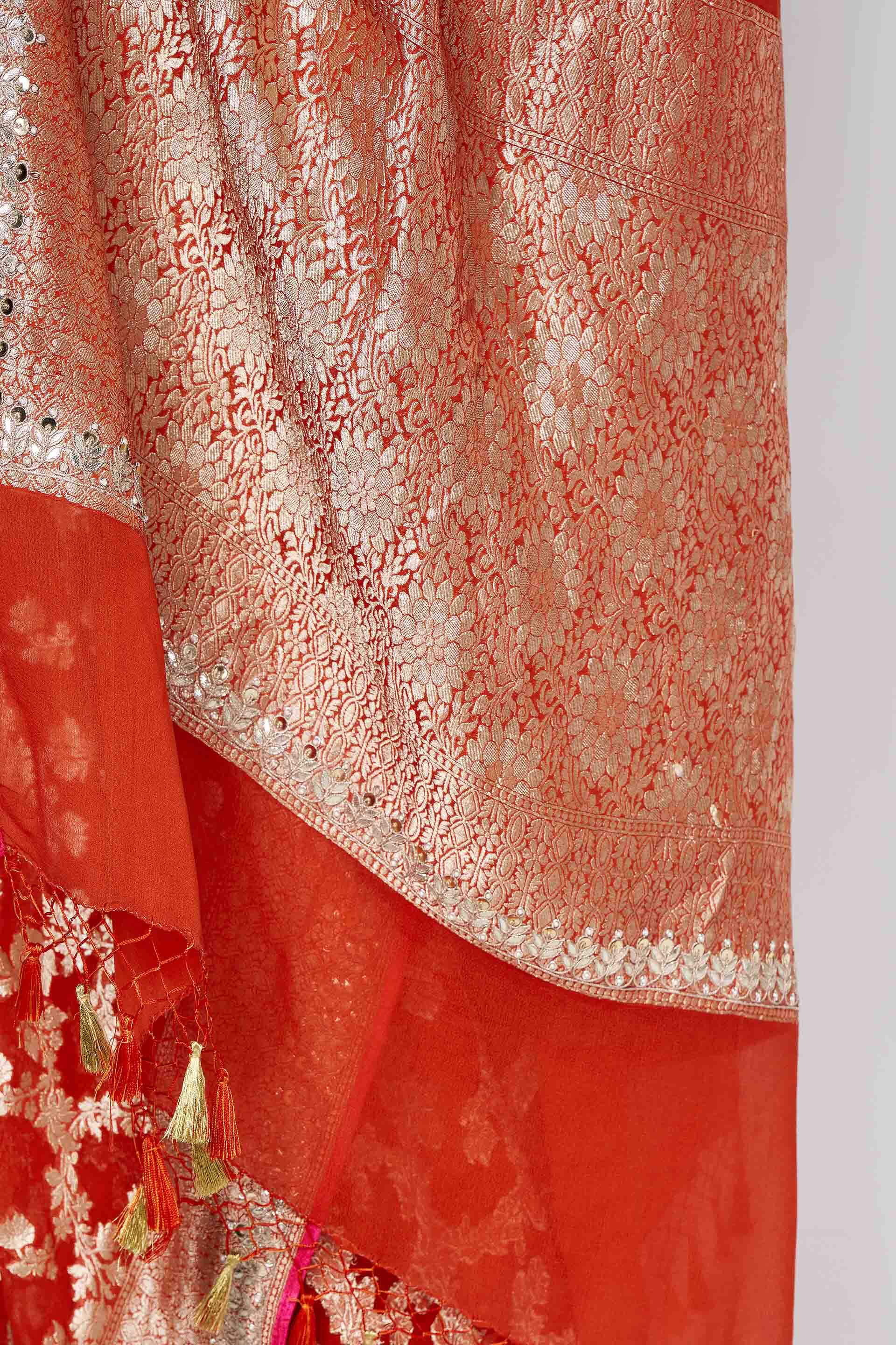 Nazaha Benarasi Silk Embroidered Saree - Orange, Orange, image 7