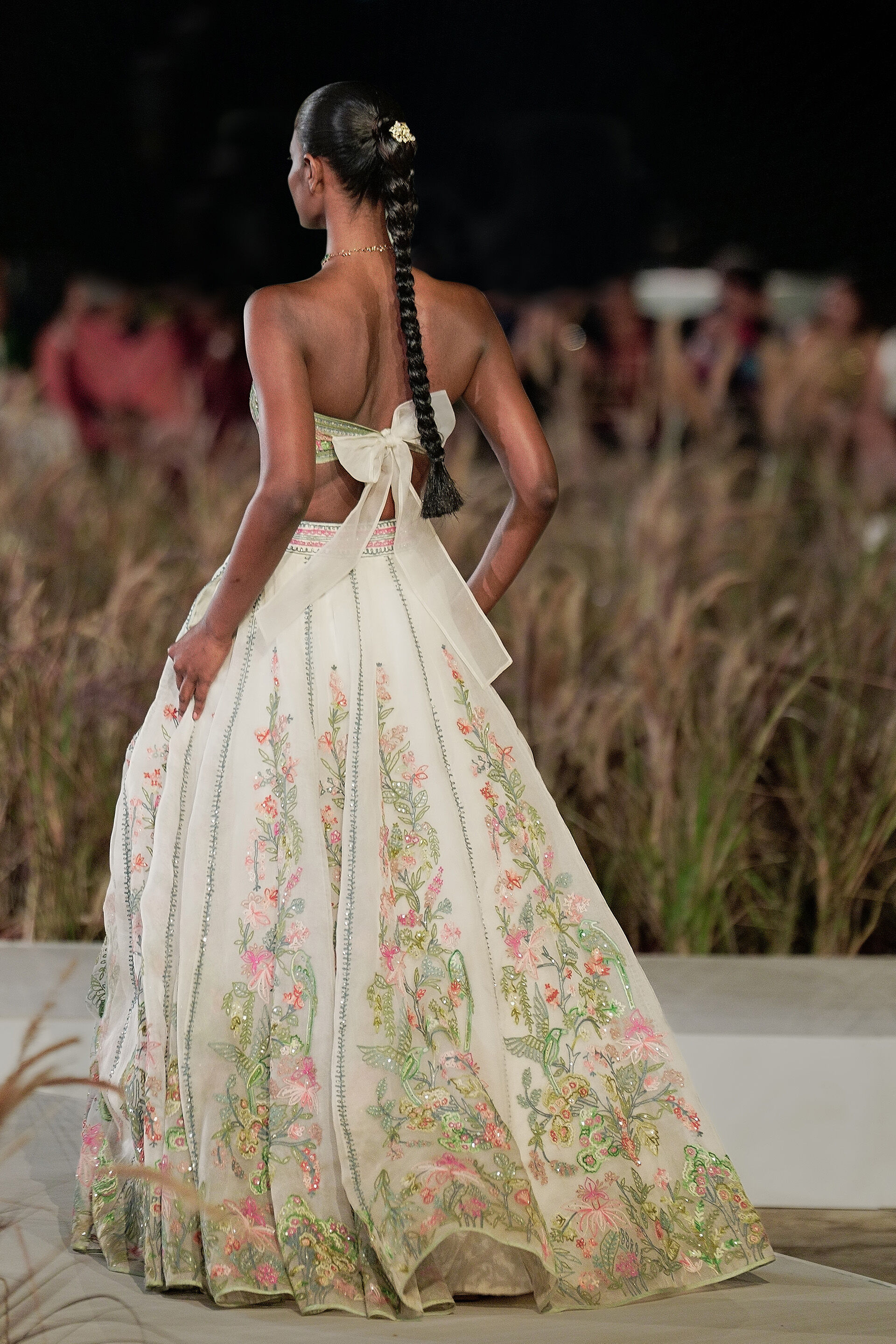 Shawnis Hand-embroidered SEWA Silk Skirt Set - Ivory, Ivory, image 3