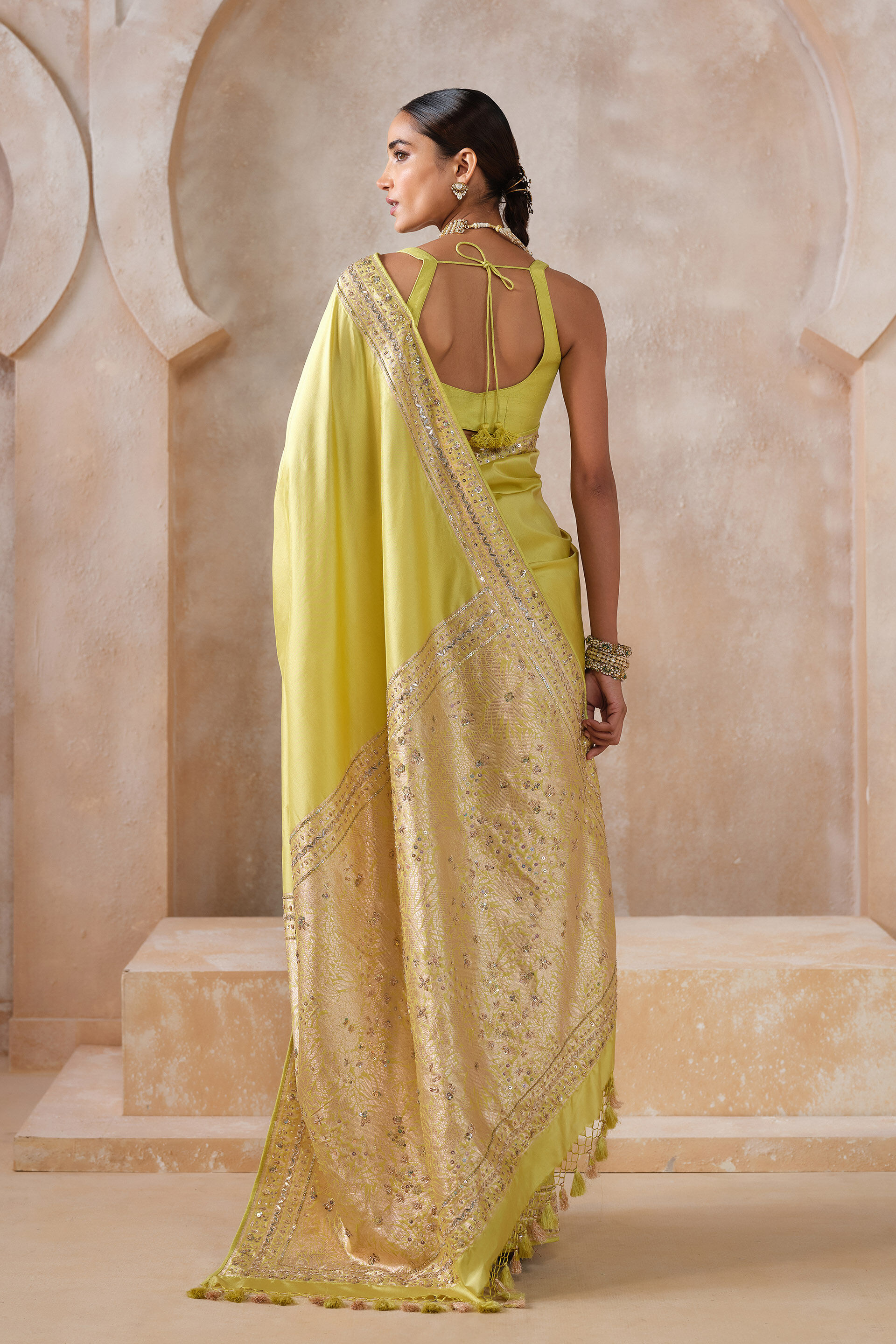 Sumarni Handwoven Benarasi Silk Saree - Lime