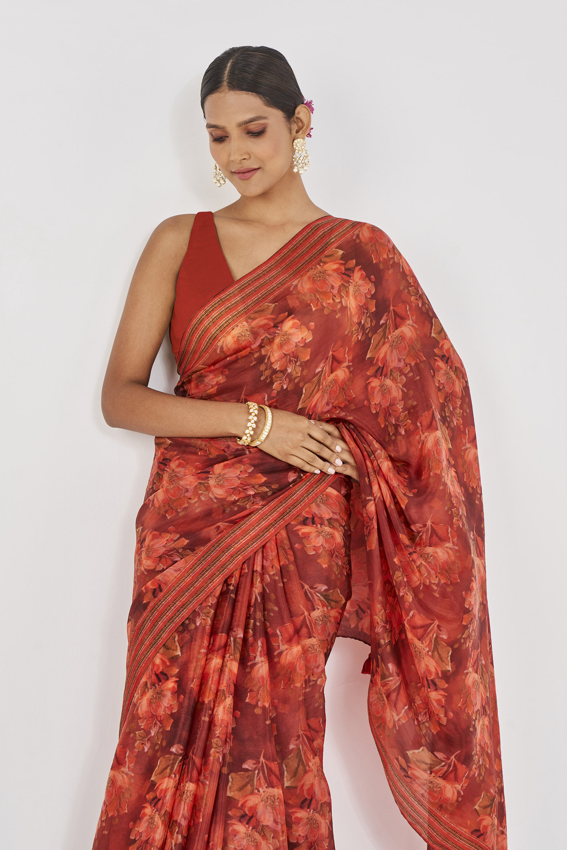 Tanaz Saree - Orange, , image 5