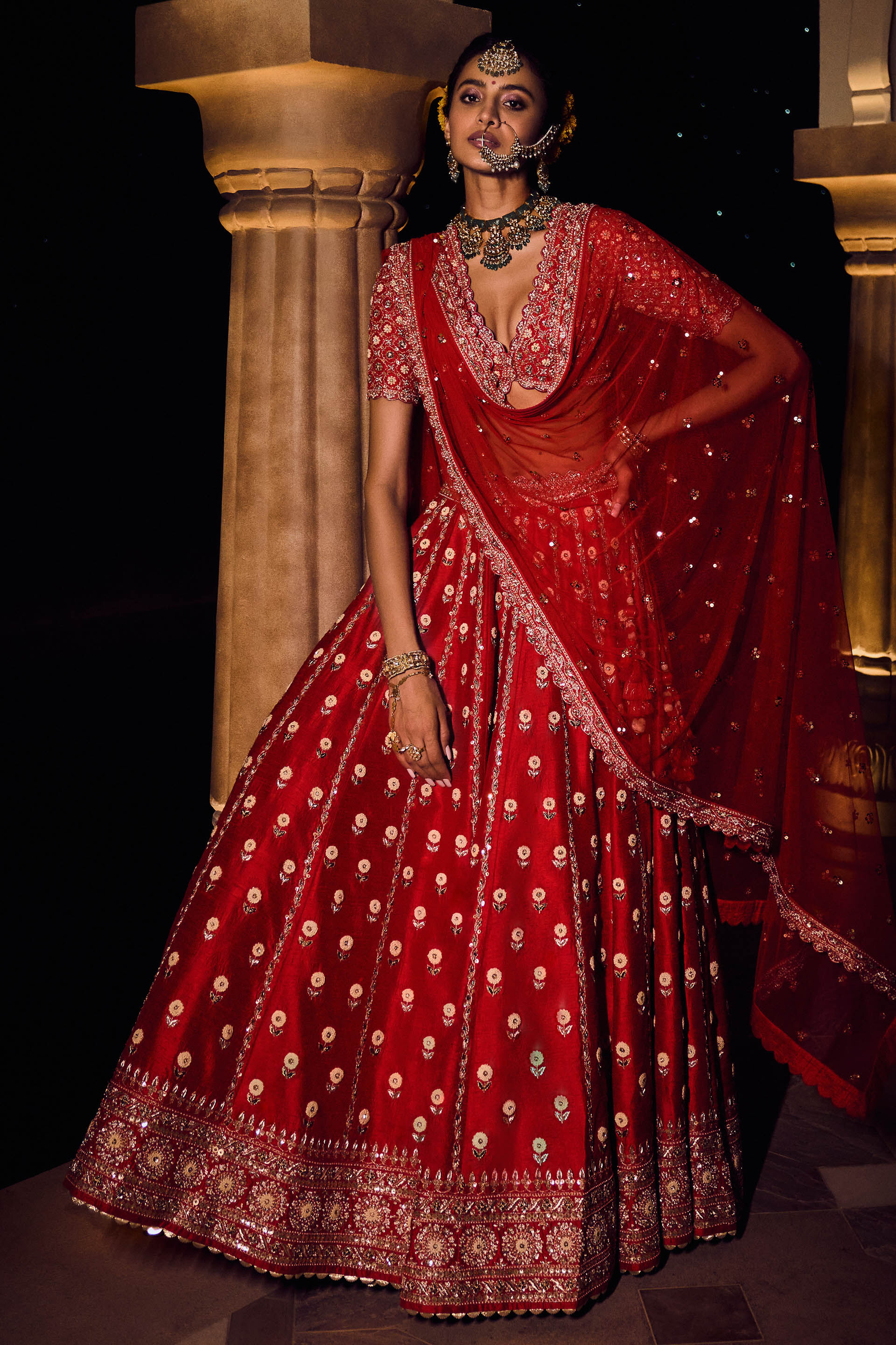 Gul Bano Lehenga - Red