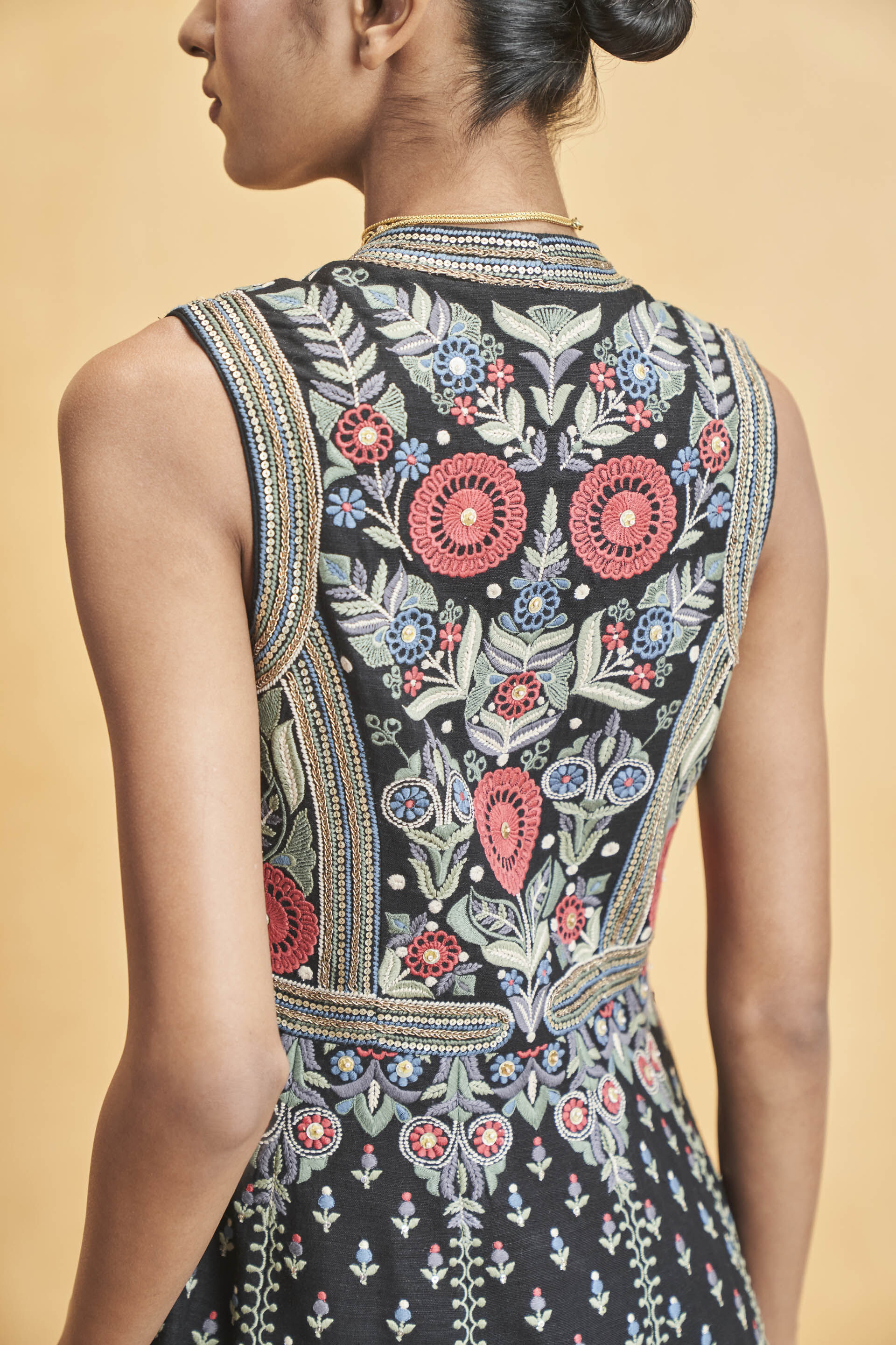 Symphony Of Flowers Embroidered Zardozi Silk Jacket Set - Black, Black, image 8