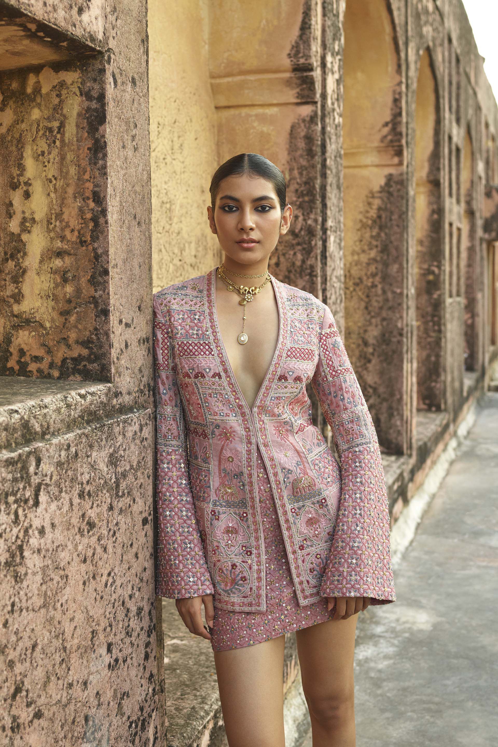 Ballad Of Birds SEWA Hand-embroidered Silk Skirt Set - Old Rose, Old Rose, image 7