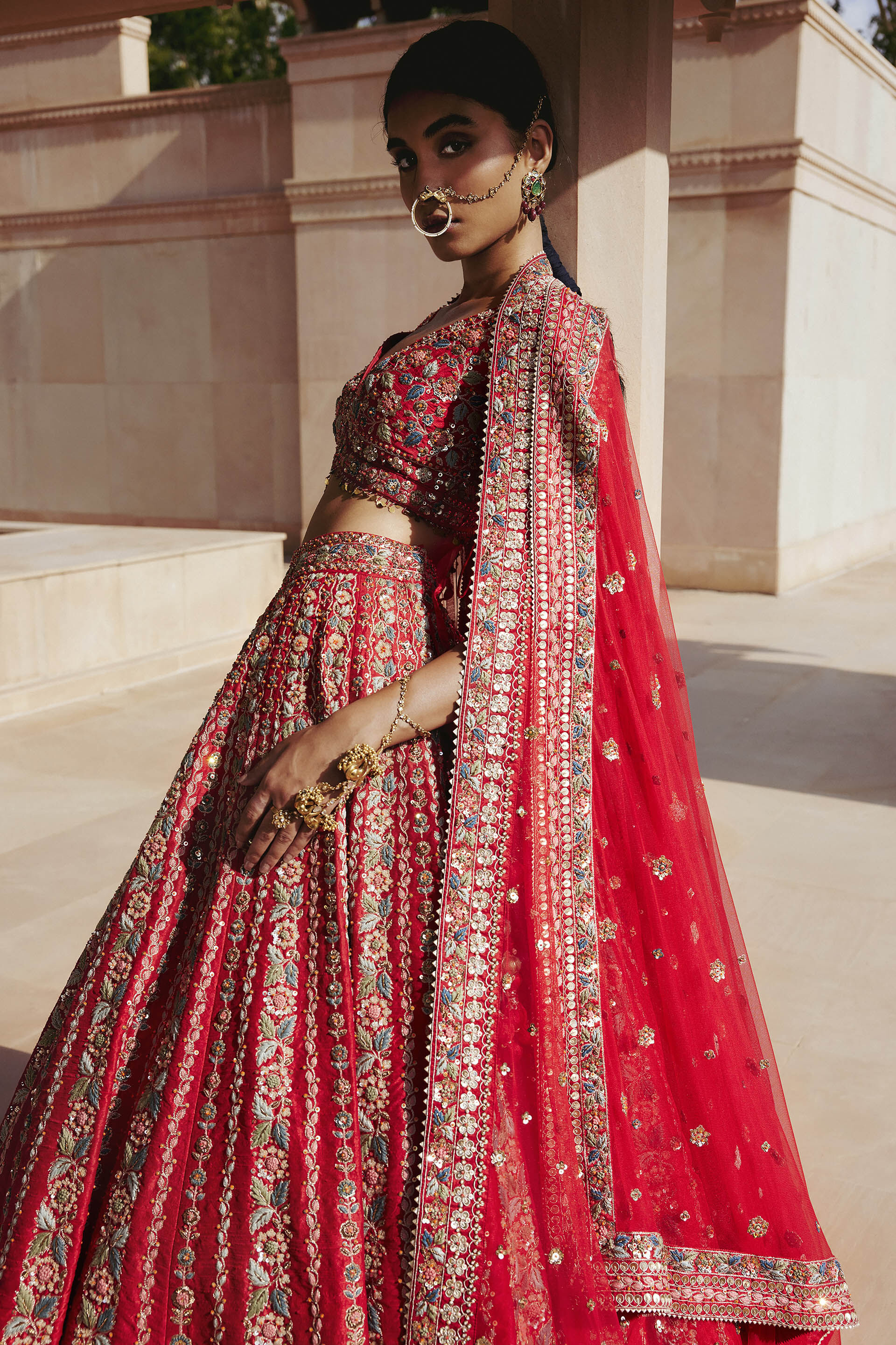 Adhira Gota Patti & Resham Silk Lehenga - Red, Red, image 6