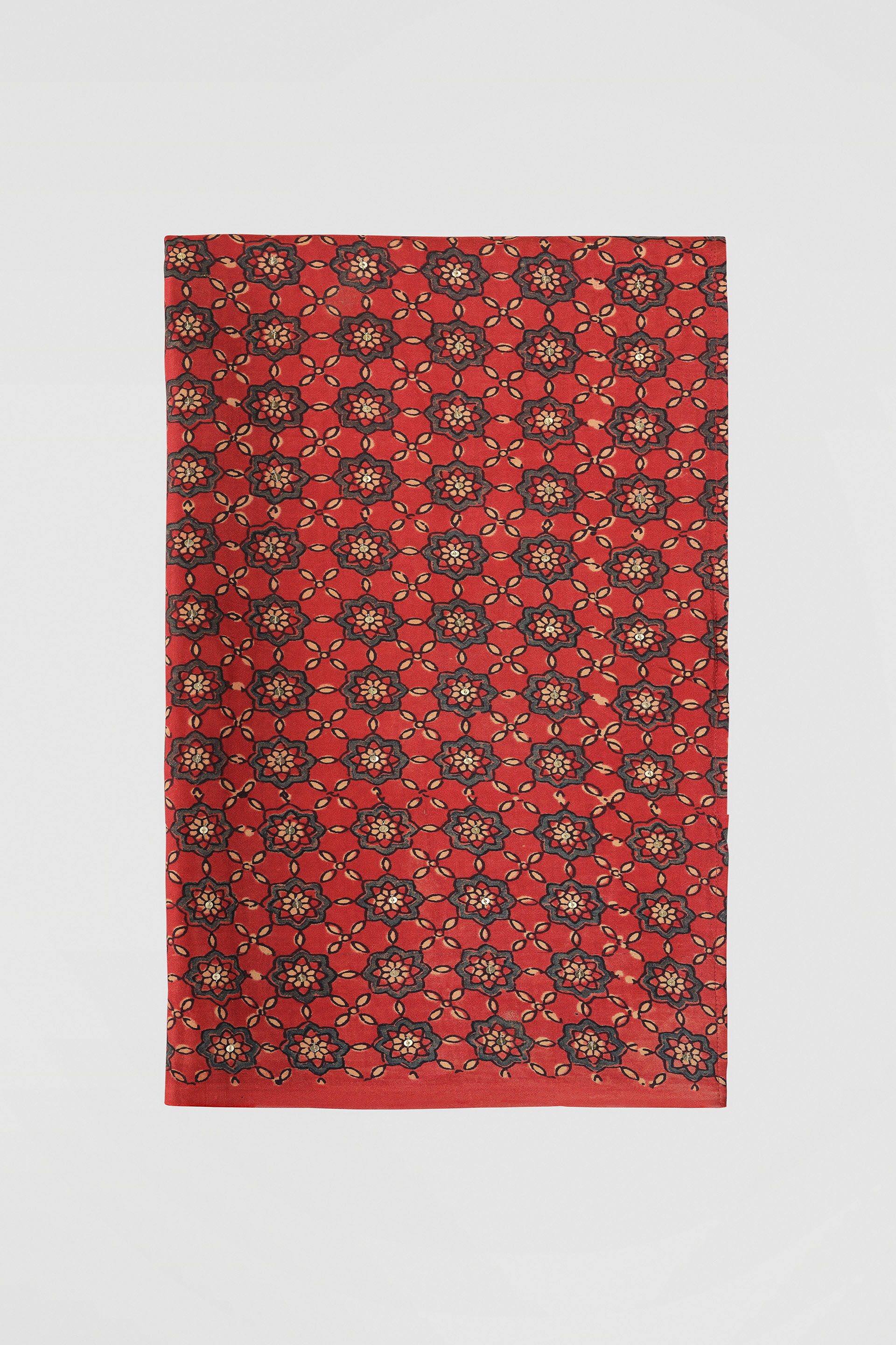 Saaj Ajrakh Hand-block Printed Silk Saree - Red, Red, image 15