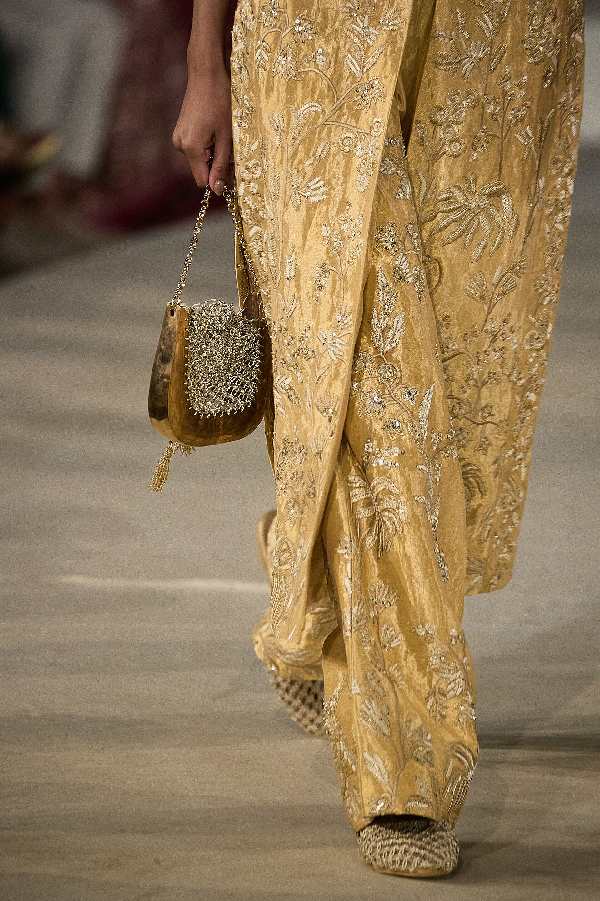 Summerfern Embroidered Applique Silk Co-ord - Gold, Gold, image 4