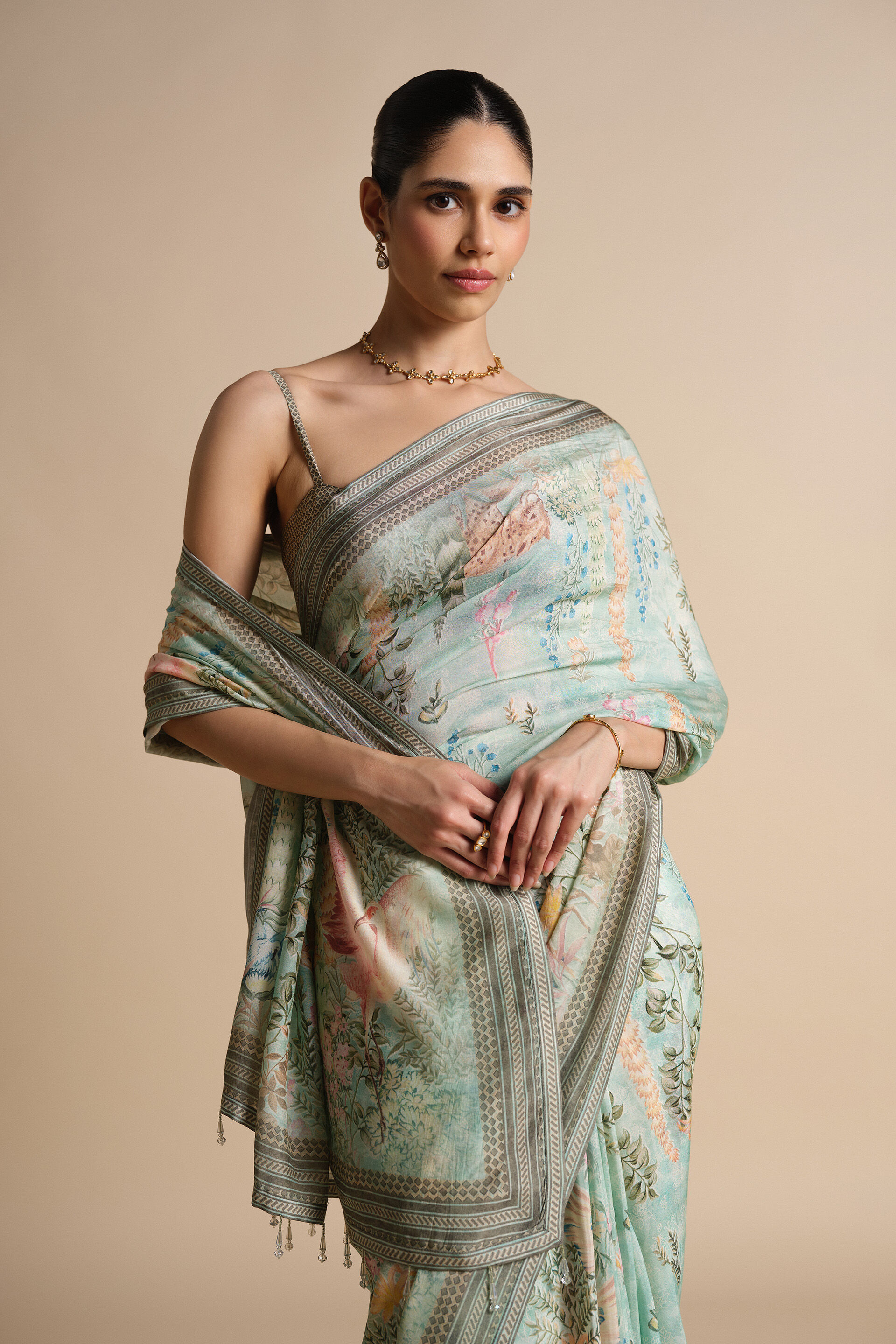 Romney Printed Saree, Sage, image 4