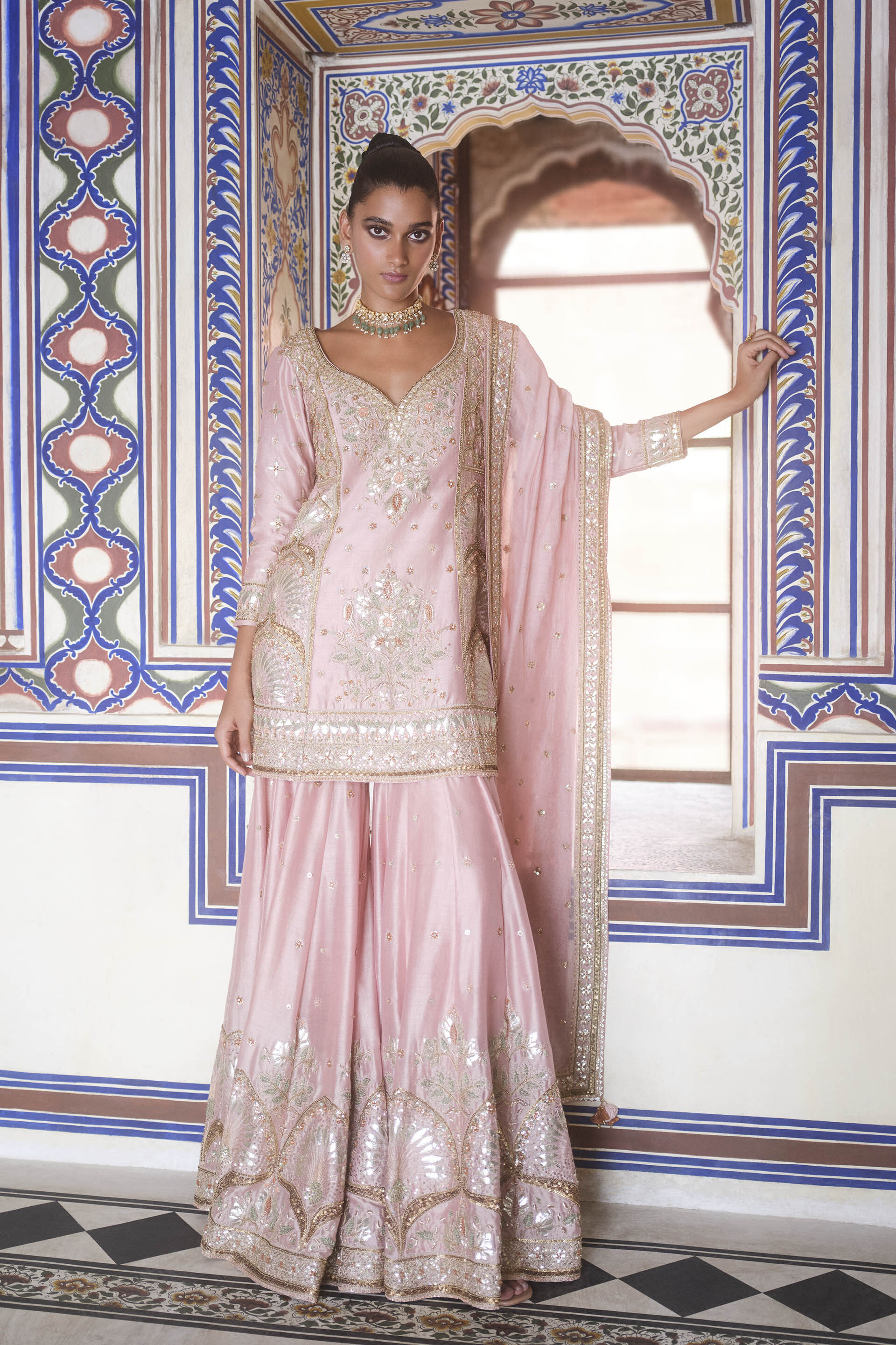 Nalika Gota Patti Mul Sharara Set - Blush