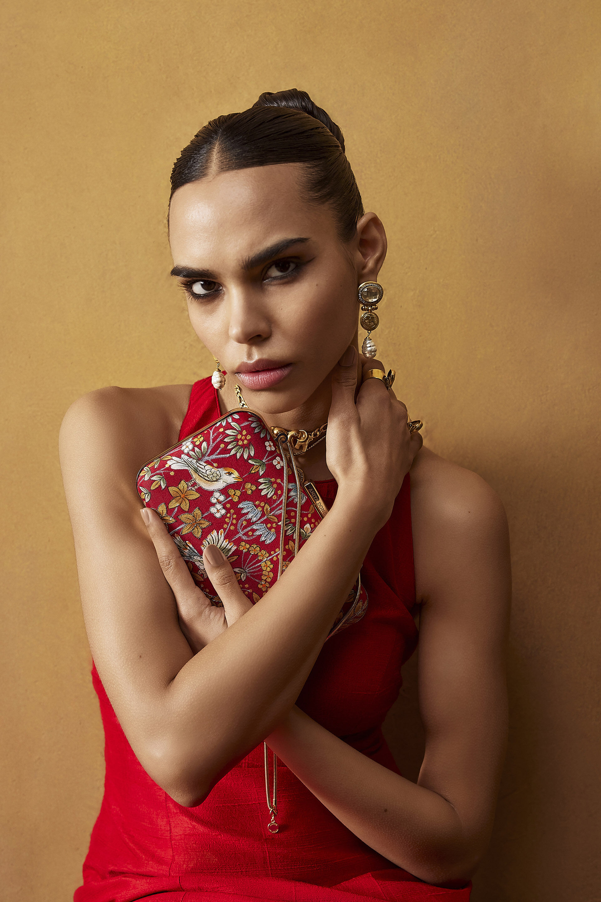 Pichhwai Clutch - Scarlet Red, Red, image 4