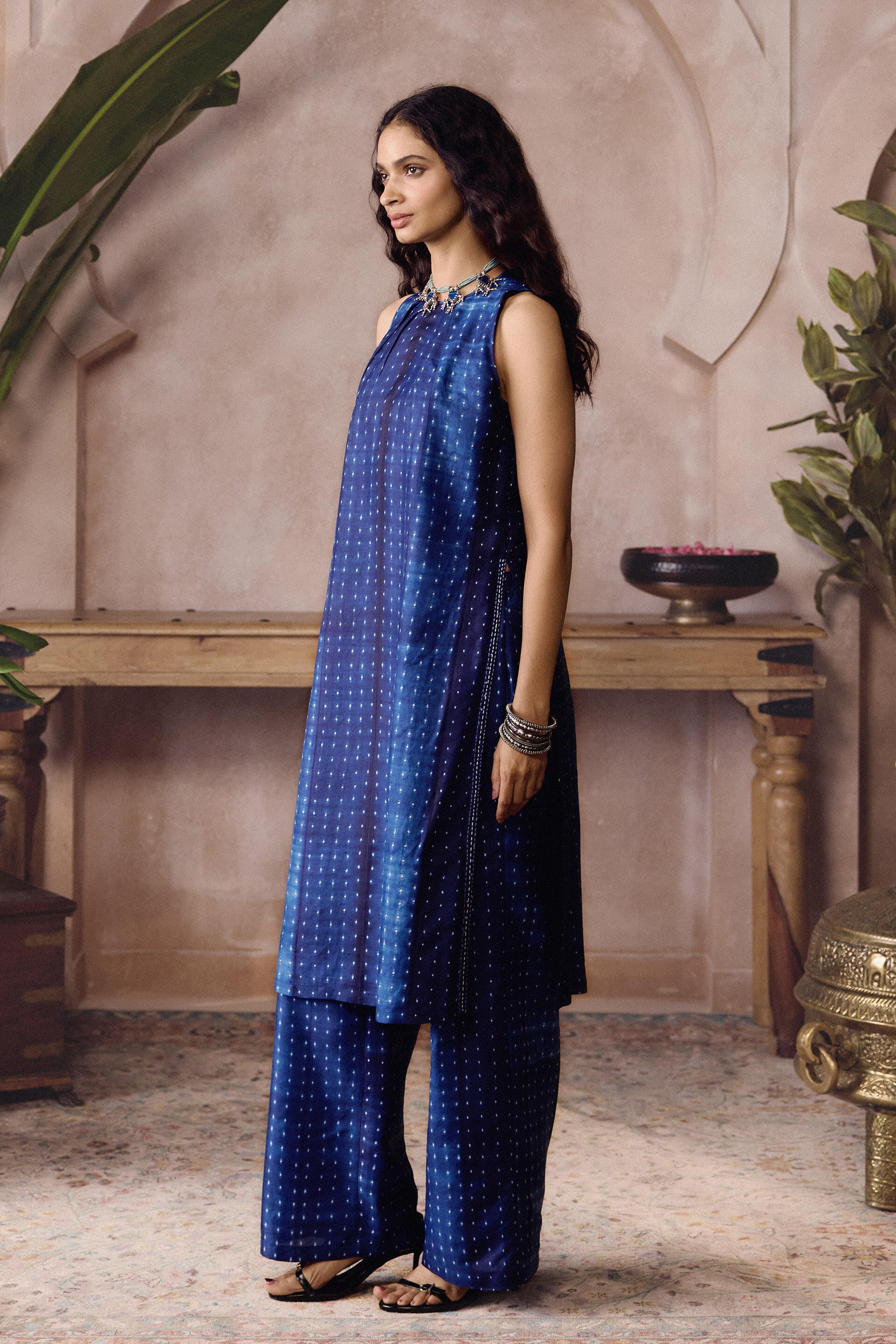 Feugo Handcrafted Shibori Silk Co-ord - Indigo Blue, Indigo Blue, image 3