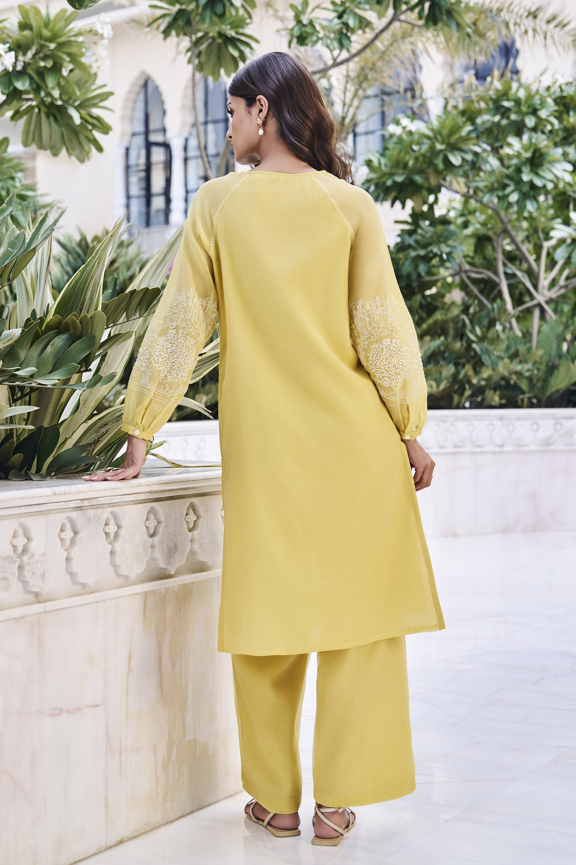 Iseda Yellow Kantha Hand-embroidered Co-ord, Yellow, image 2