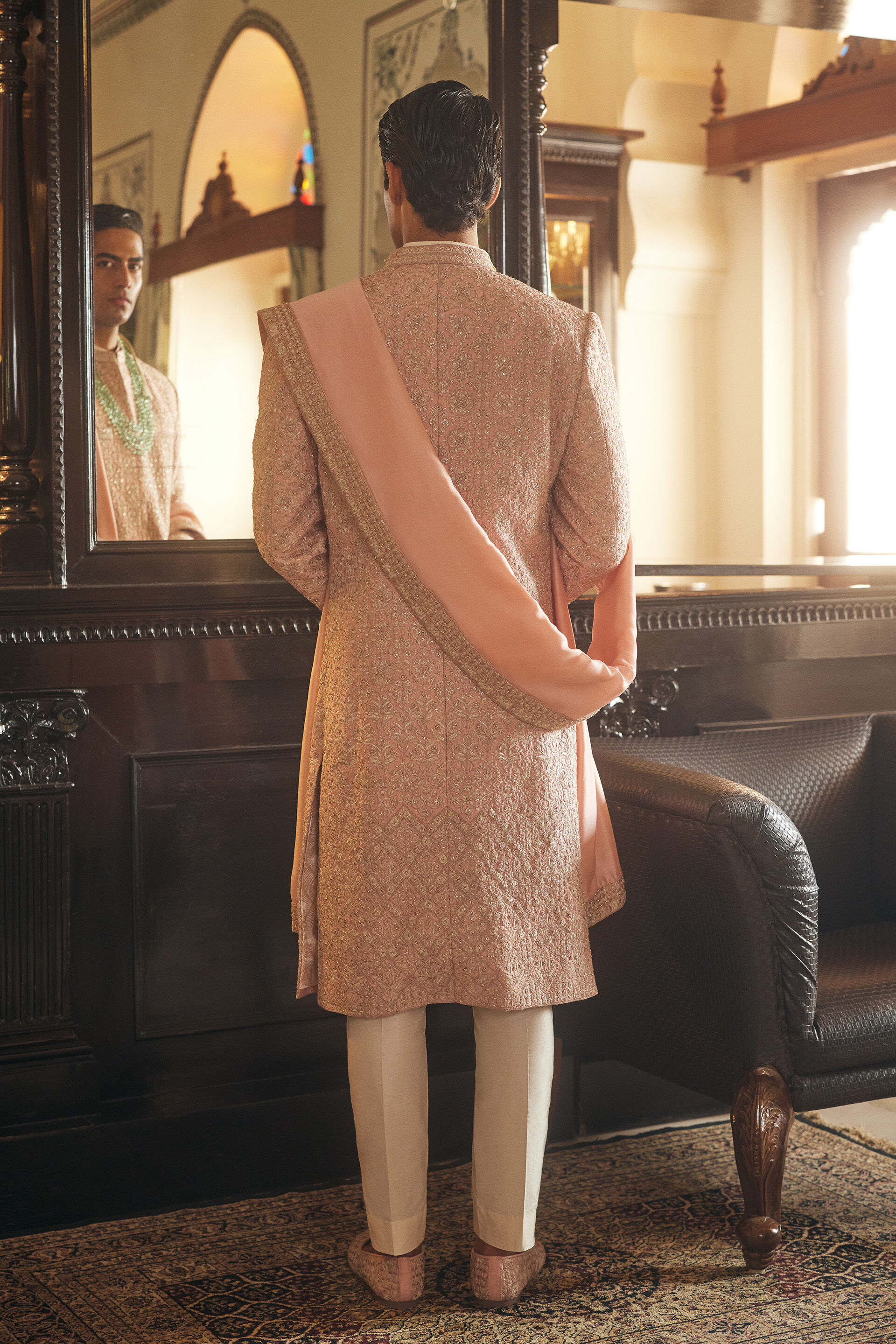 Numair Embroidered Silk Dupatta - Blush