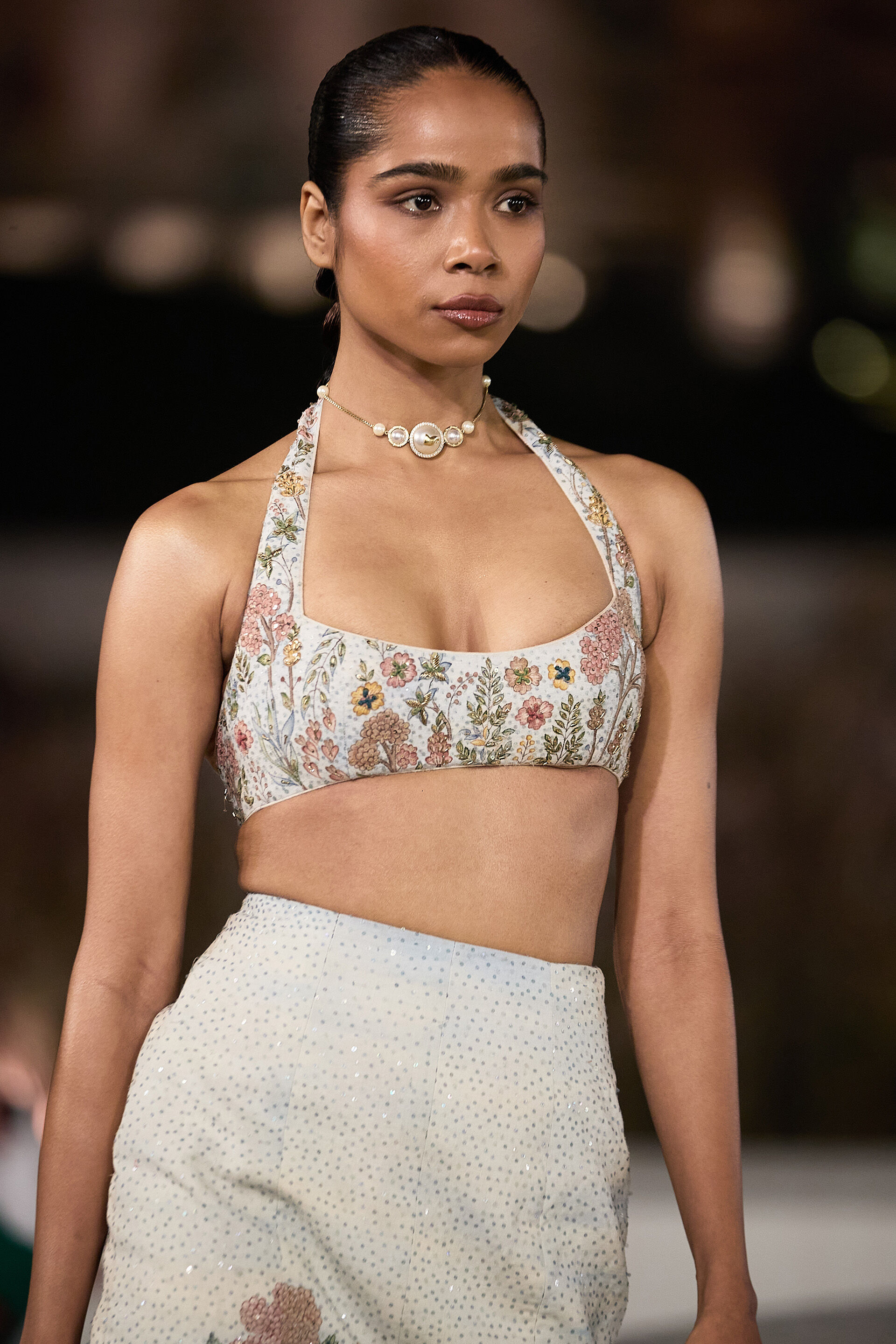 Leafsong Hand-painted Pichhwai Silk Skirt Set - Ivory, Ivory, image 2