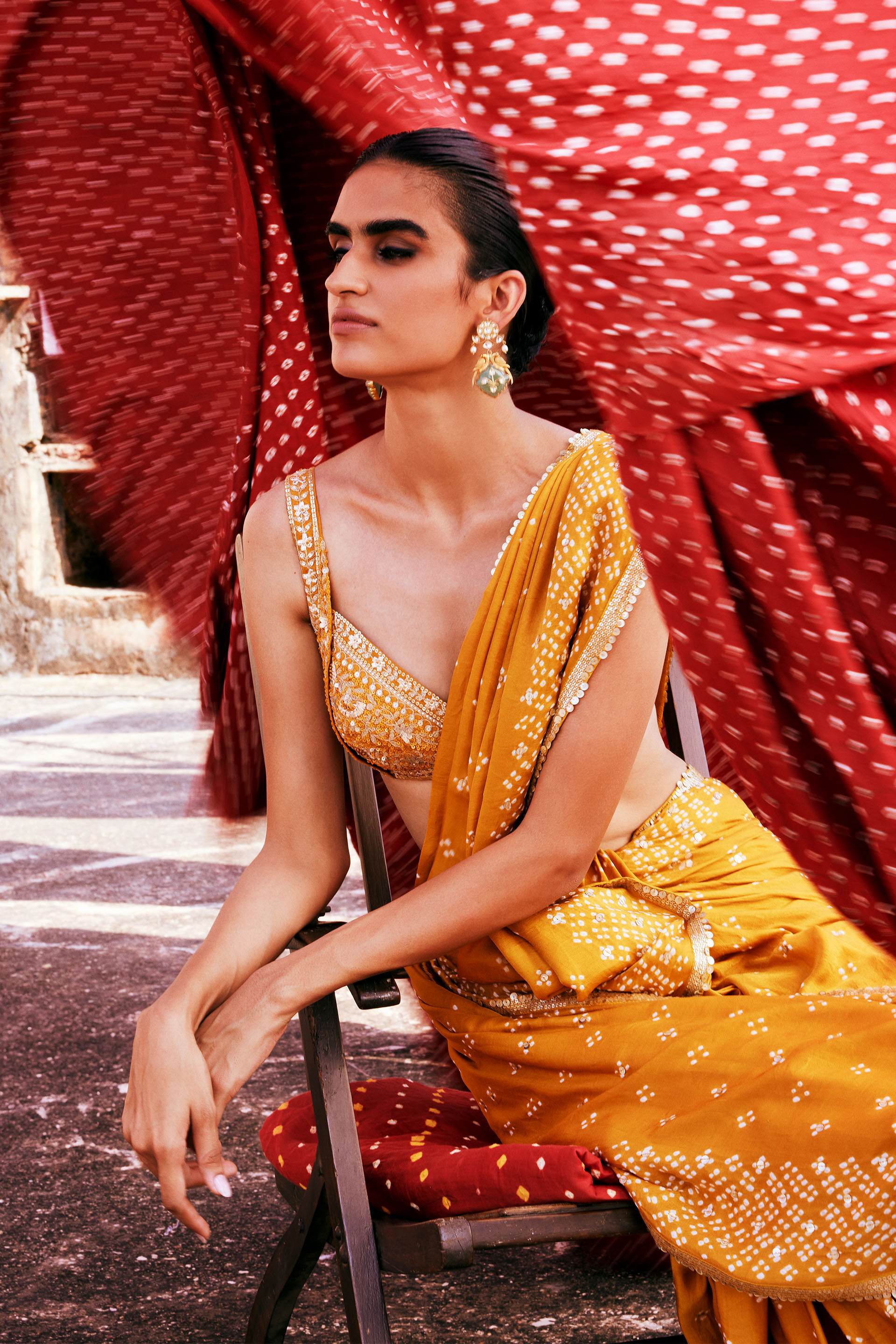 Bahi Handcrafted Bandhani Silk Saree - Mustard, Mustard, image 3