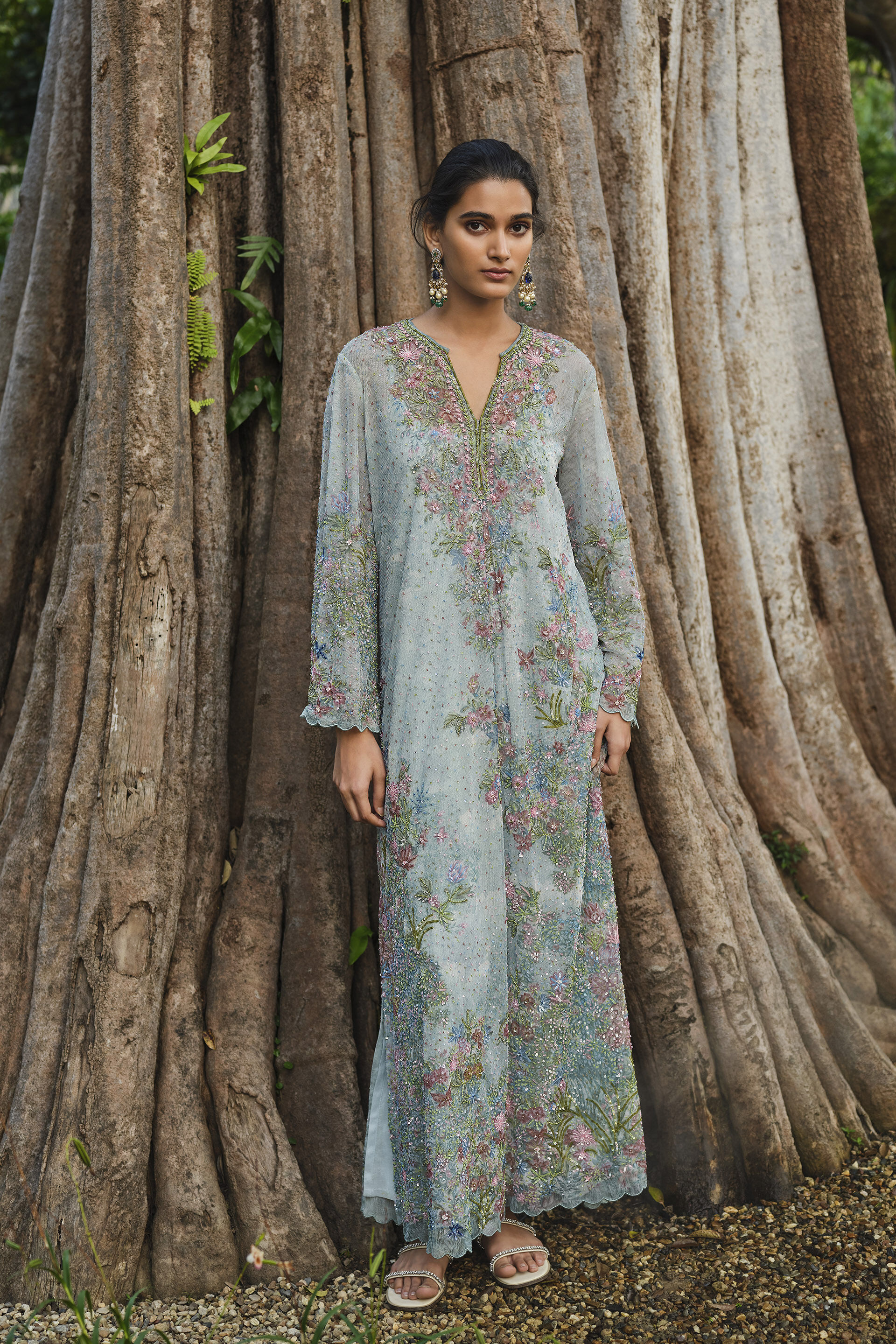 Silaam Printed Kaftan - Powder Blue, Powder Blue, image 1