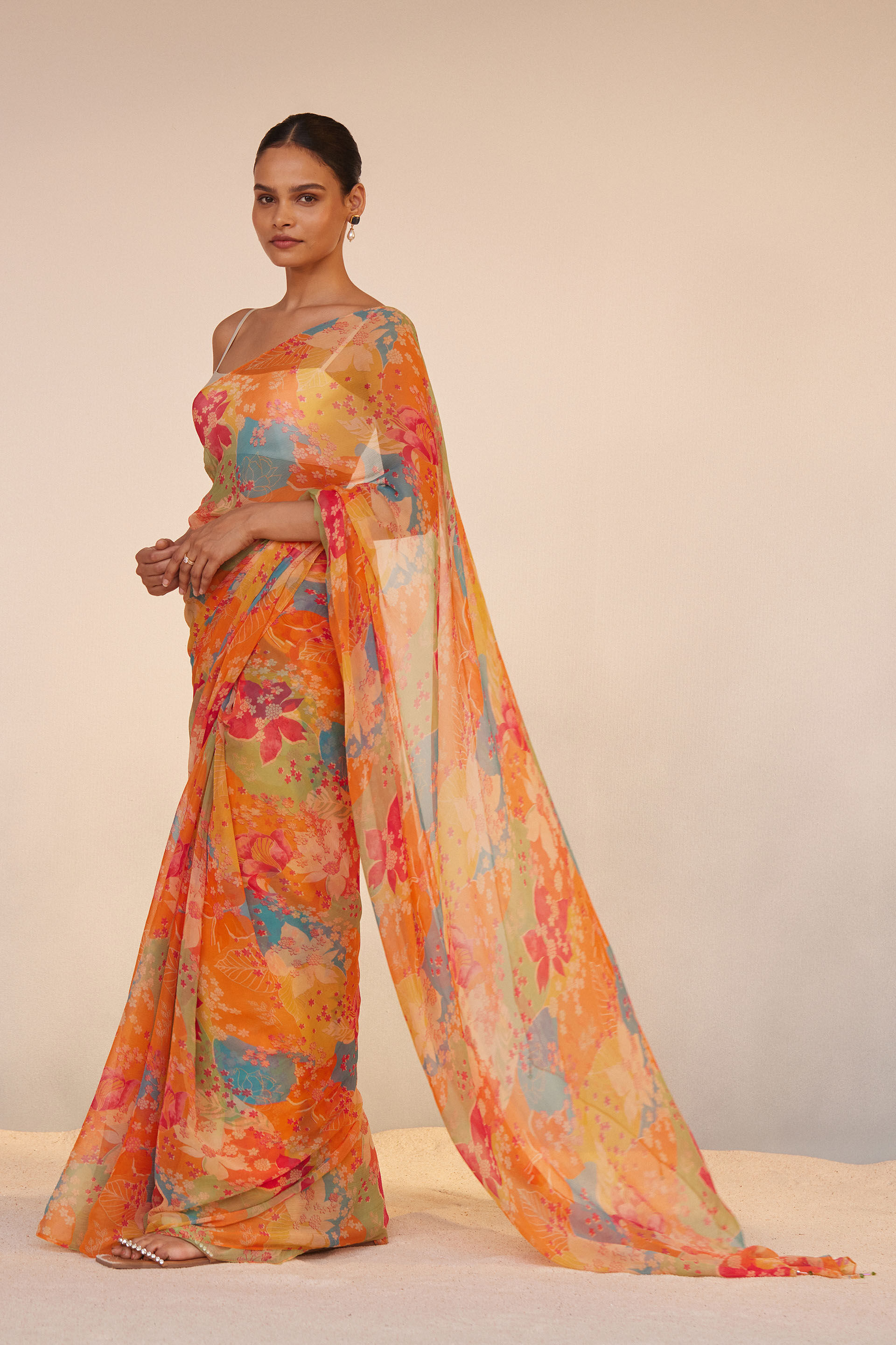 Elowen Saree Set - Orange, Orange, image 2