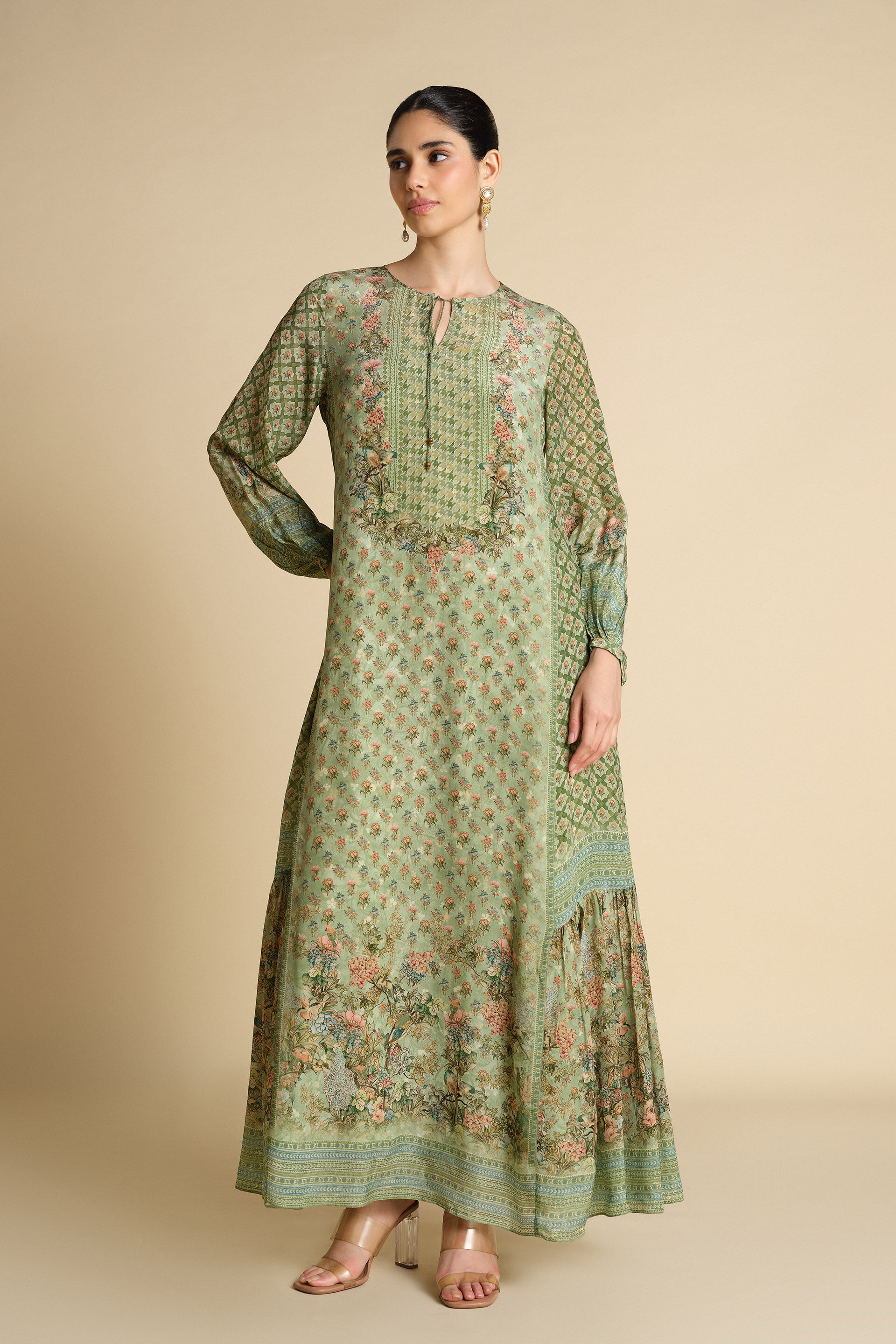 Rowan Printed Kaftan - Sage, Sage, image 1