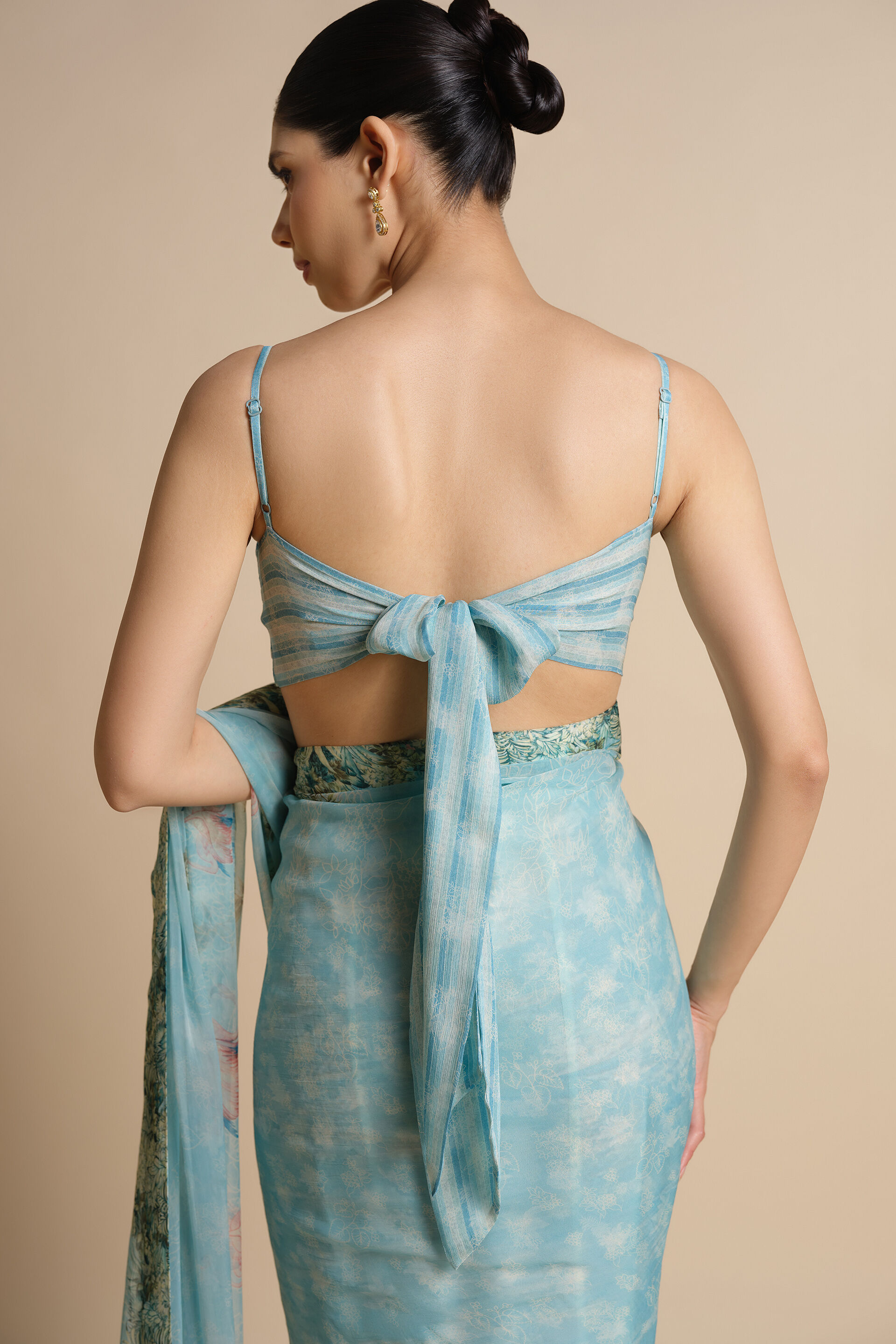 Sagara Printed Chiffon Saree, Powder Blue, image 10