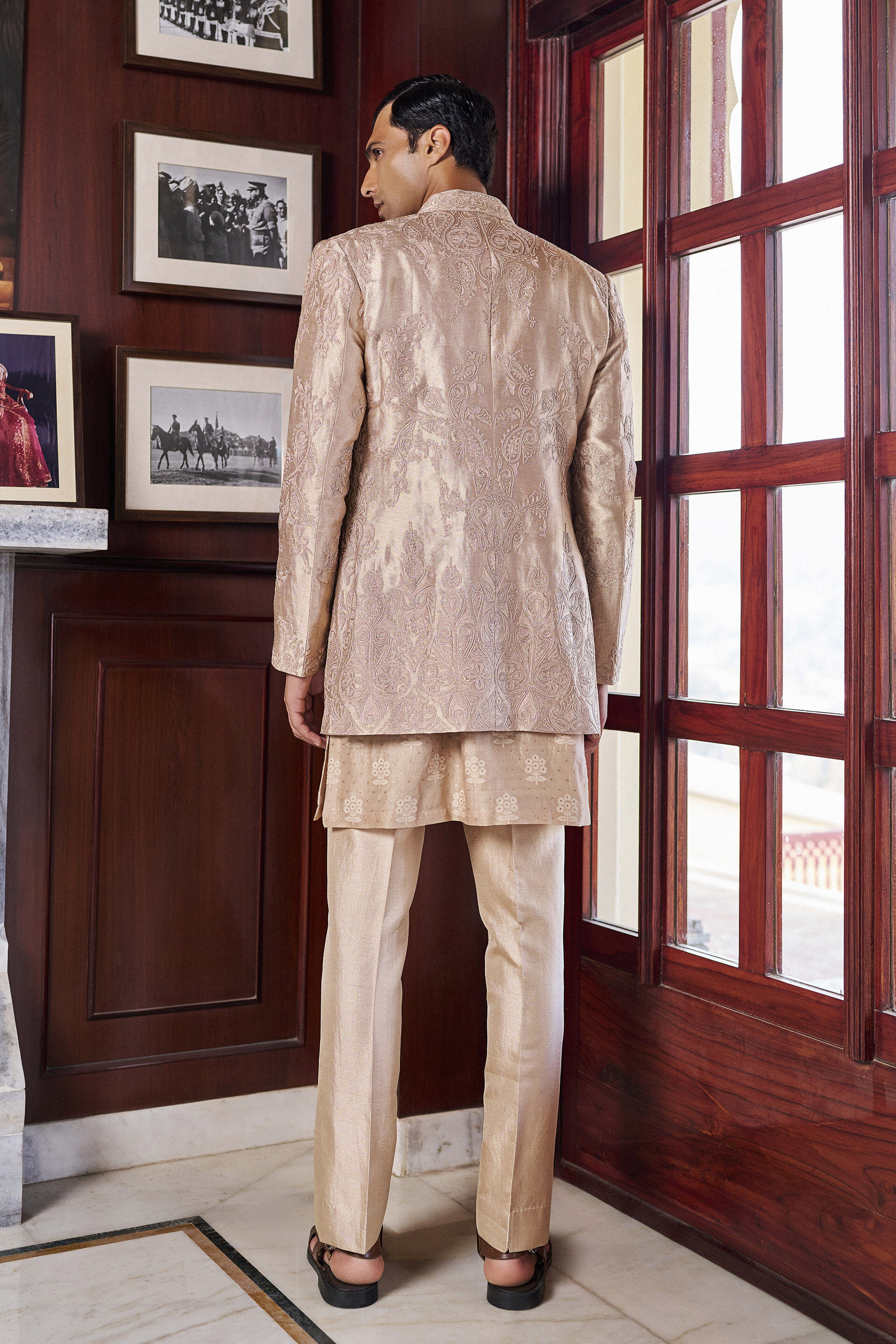 Serendipity Embroidered Cord Sherwani - Salmon, Salmon, image 2