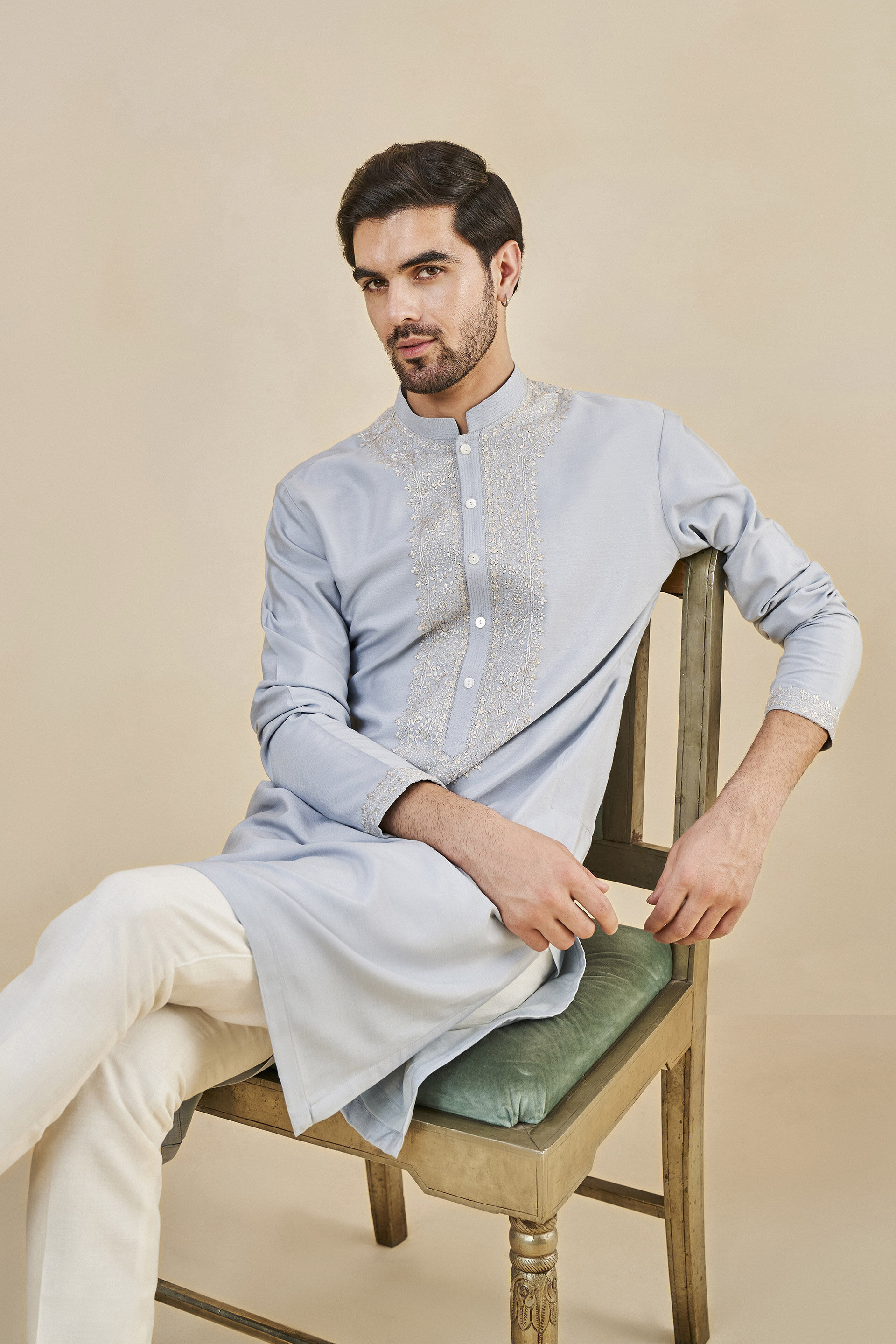 Sarth Chikankari Kurta - Powder Blue, Powder Blue, image 4