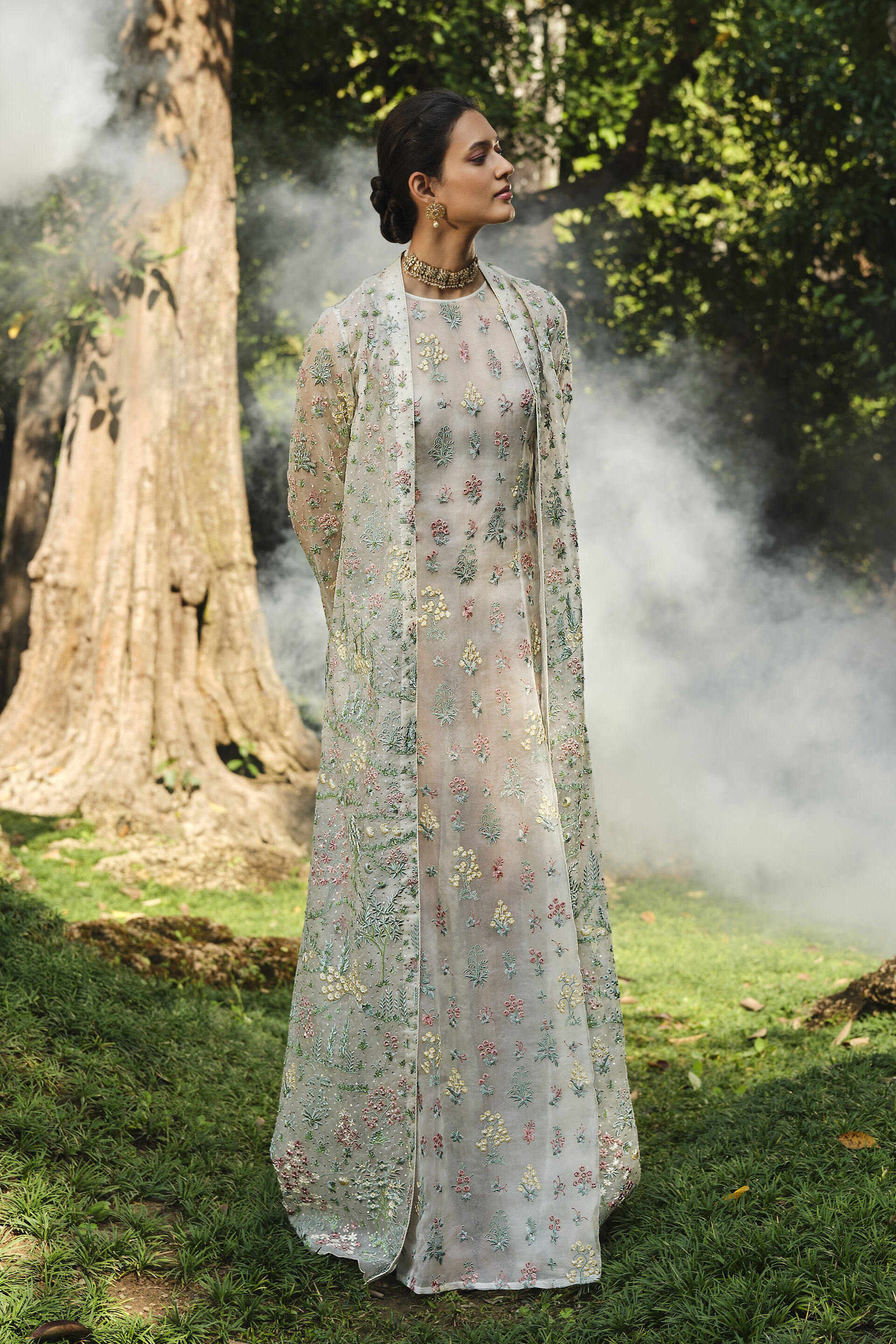 Sequoia Embroidered Silk Jacket Set - Ivory