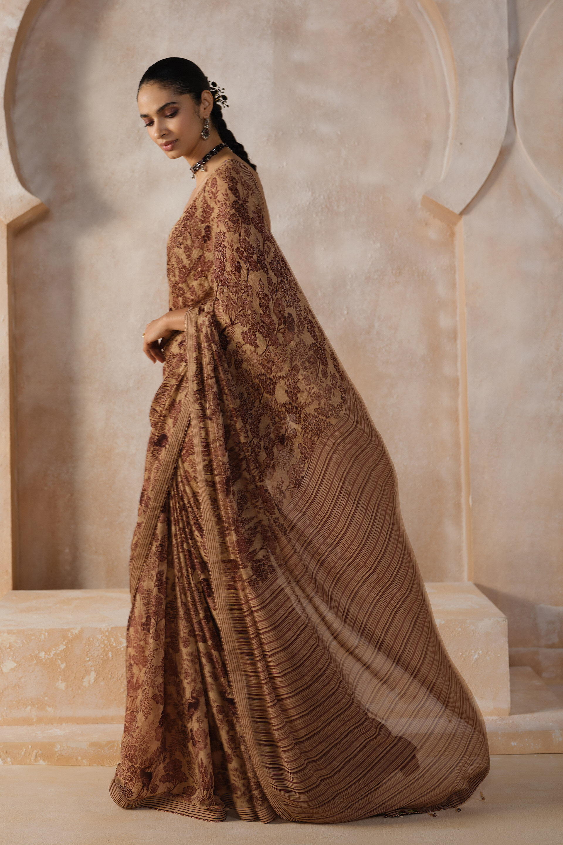 Onerva Chiffon Saree, Beige, image 3