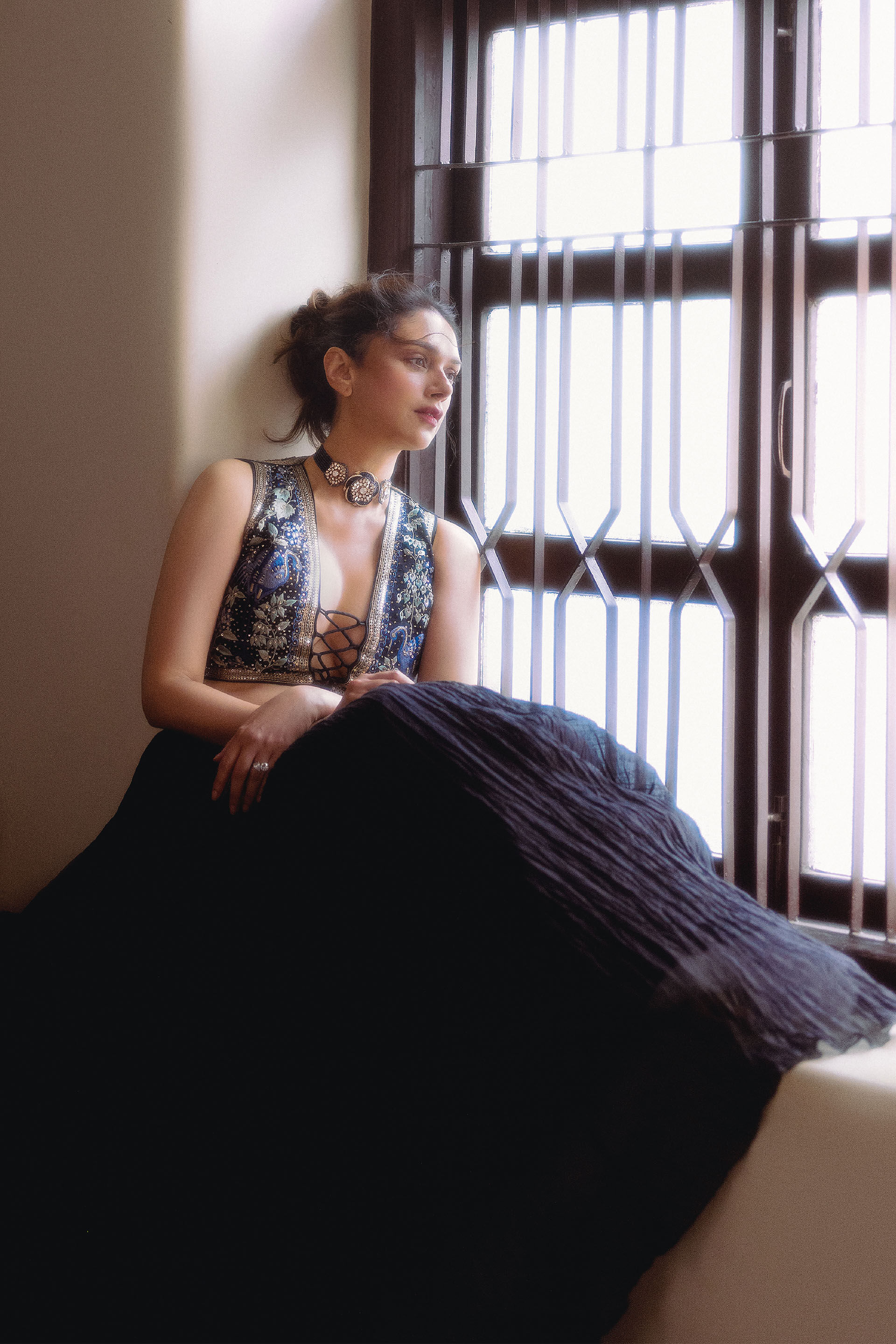 Shirina Embroidered Mul Skirt Set - Black, , image 2