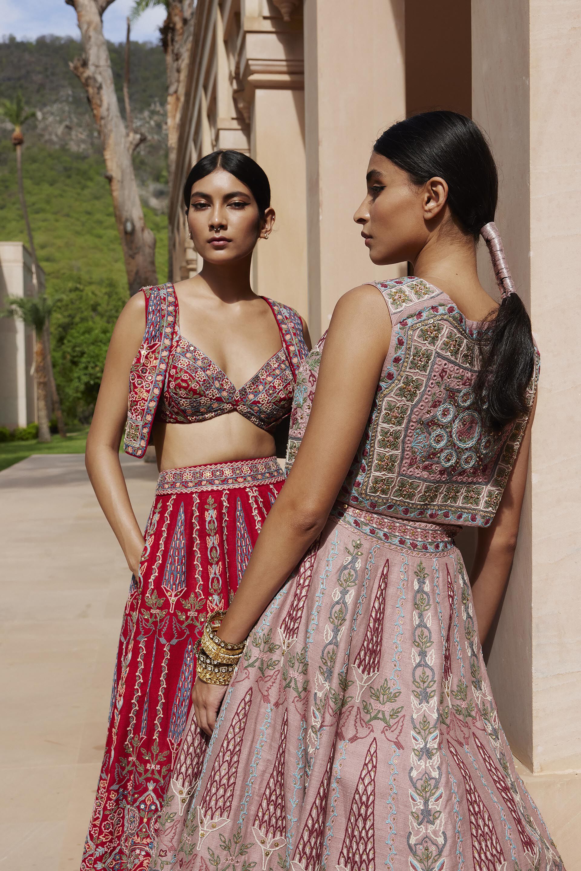 Alakana SEWA Hand-embroidered Silk Skirt Set - Old Rose, Old Rose, image 8