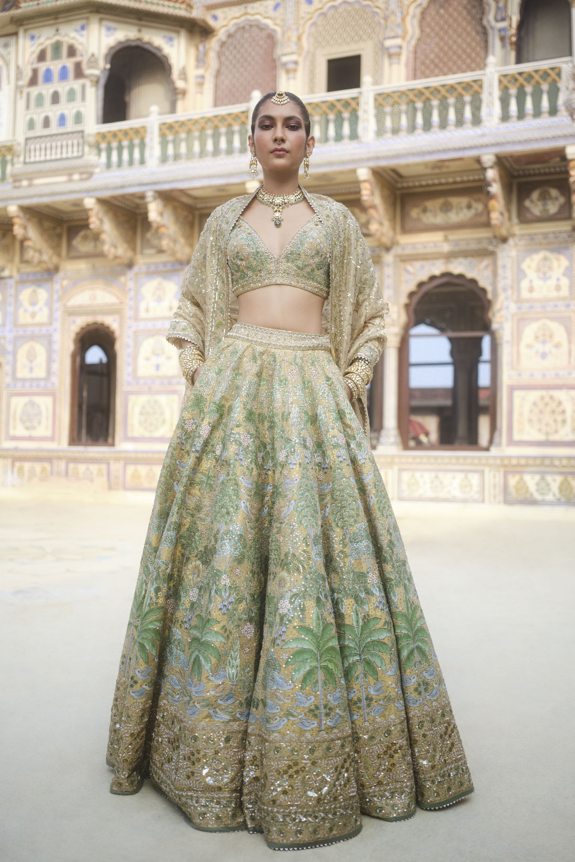 Avasa Hand-painted Pichhwai Silk Lehenga Set - Gold
