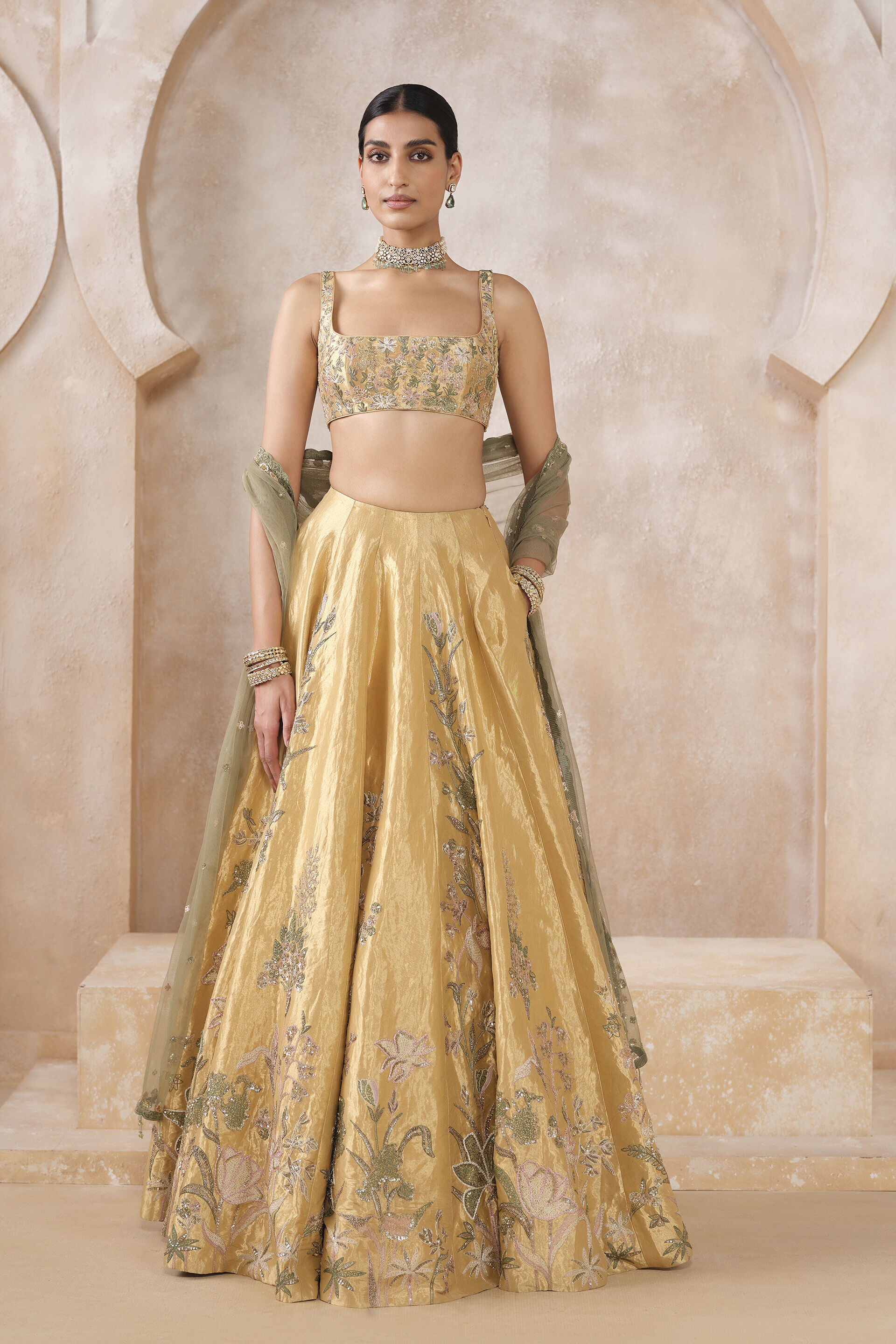Summerfern Embroidered Lehenga Set - Gold, Gold, image 1