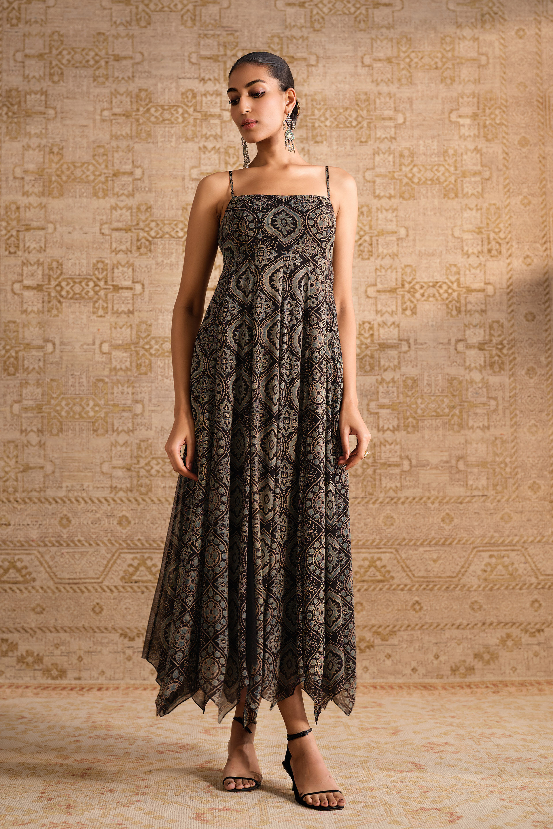 Prishni Ajrakh Hand-block Printed Jacket Set - Black, Black, image 3