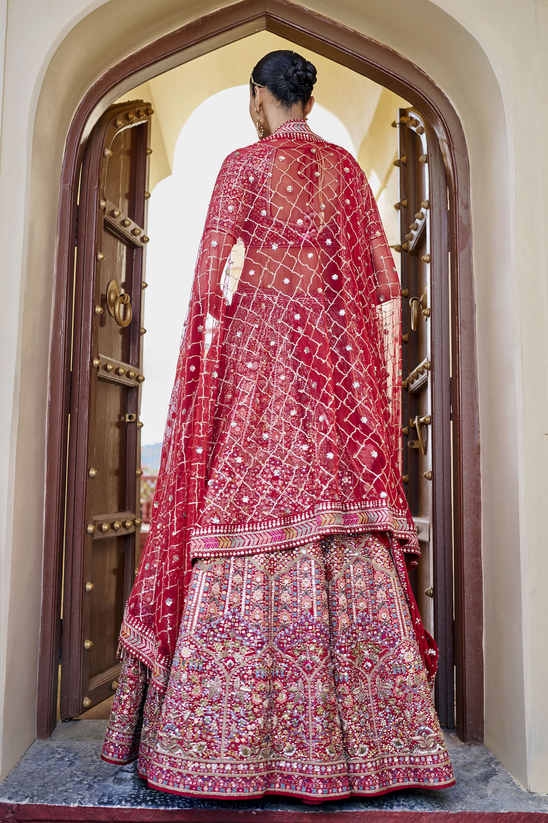 Embrace Embroidered Zardozi Silk Lehenga Set - ​Red