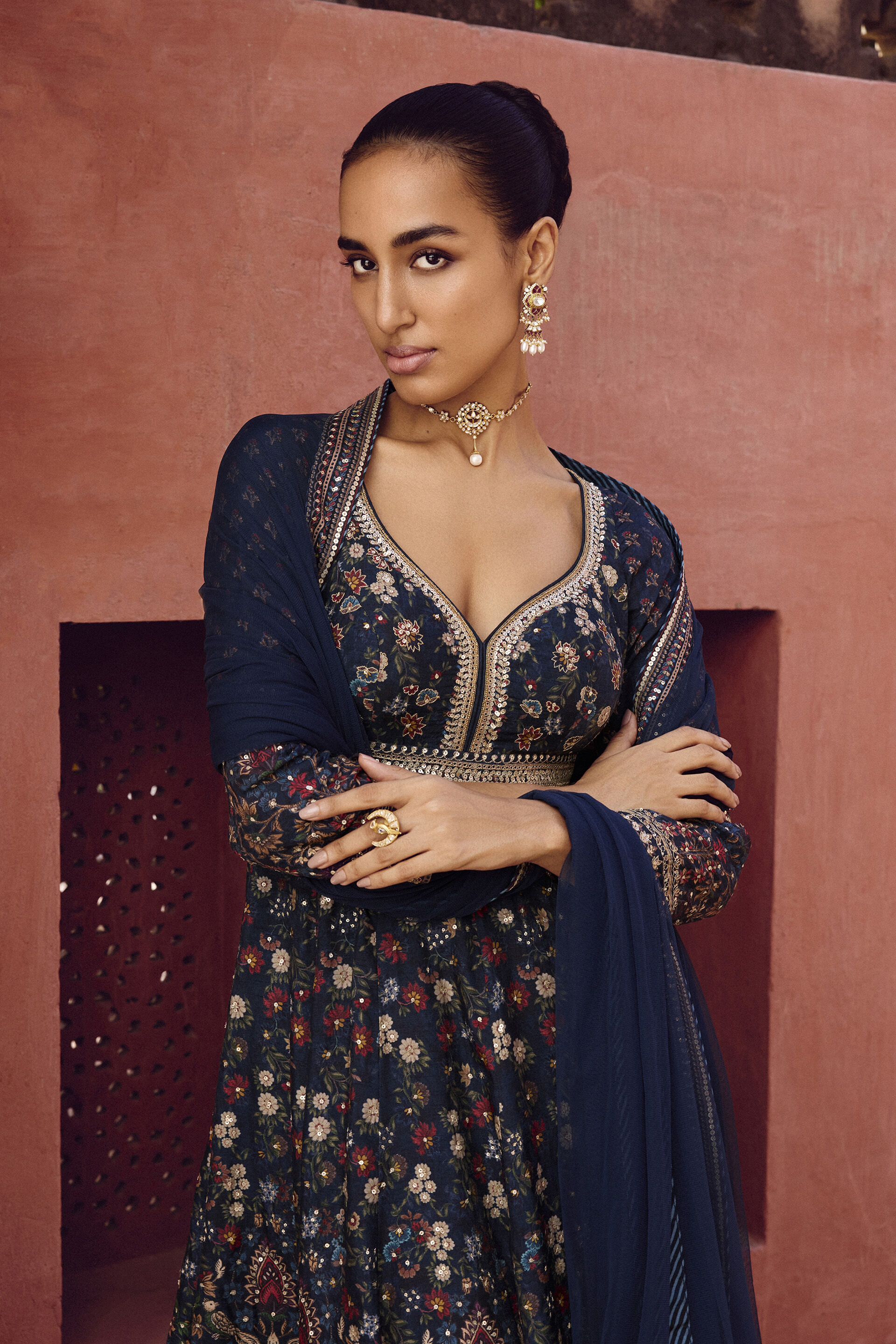 Sharinee Embroidered Anarkali Suit Set - Blue, Blue, image 3