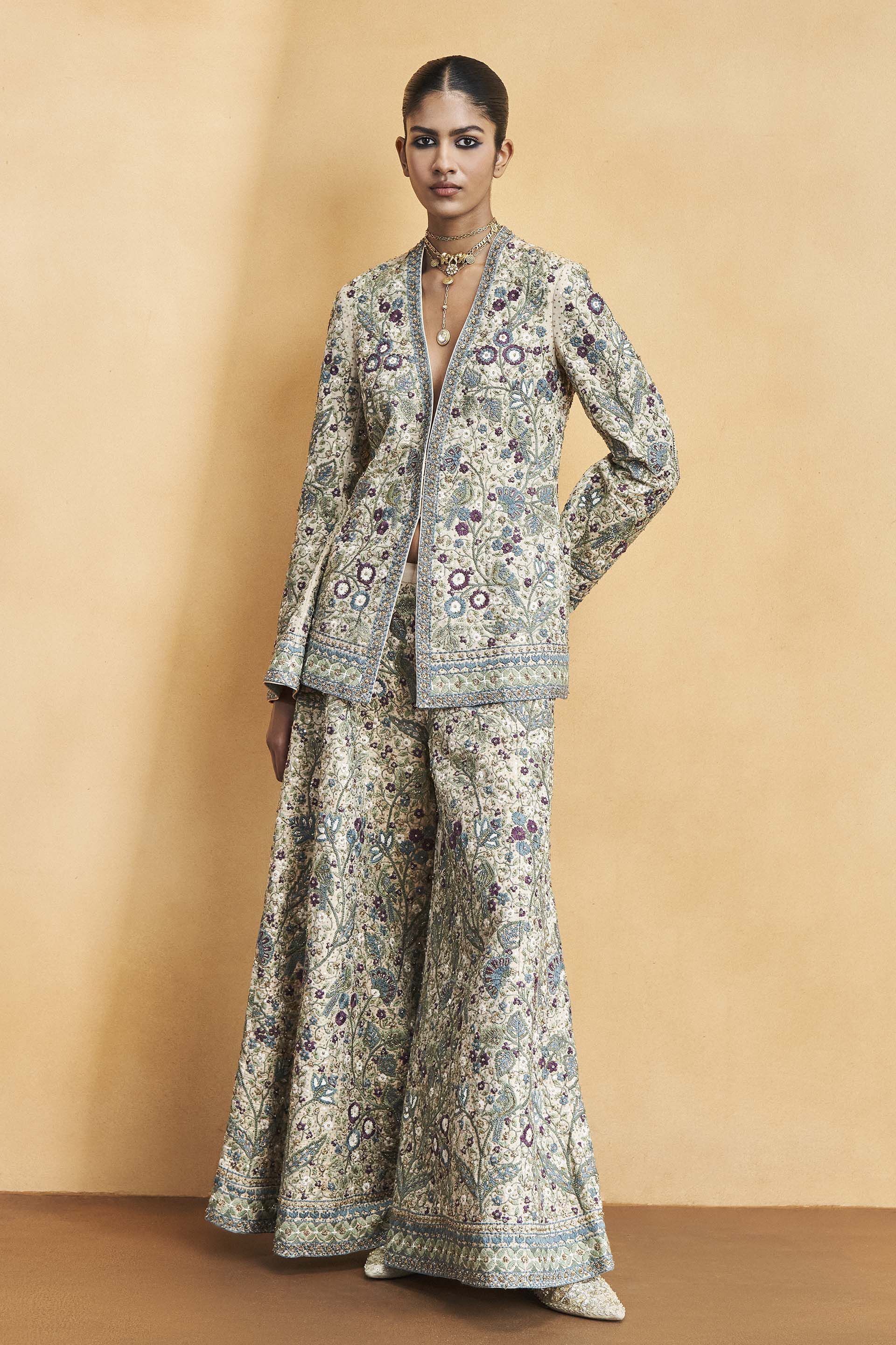 Flora and Fauna Zari Pant Set - Gold, Gold, image 1