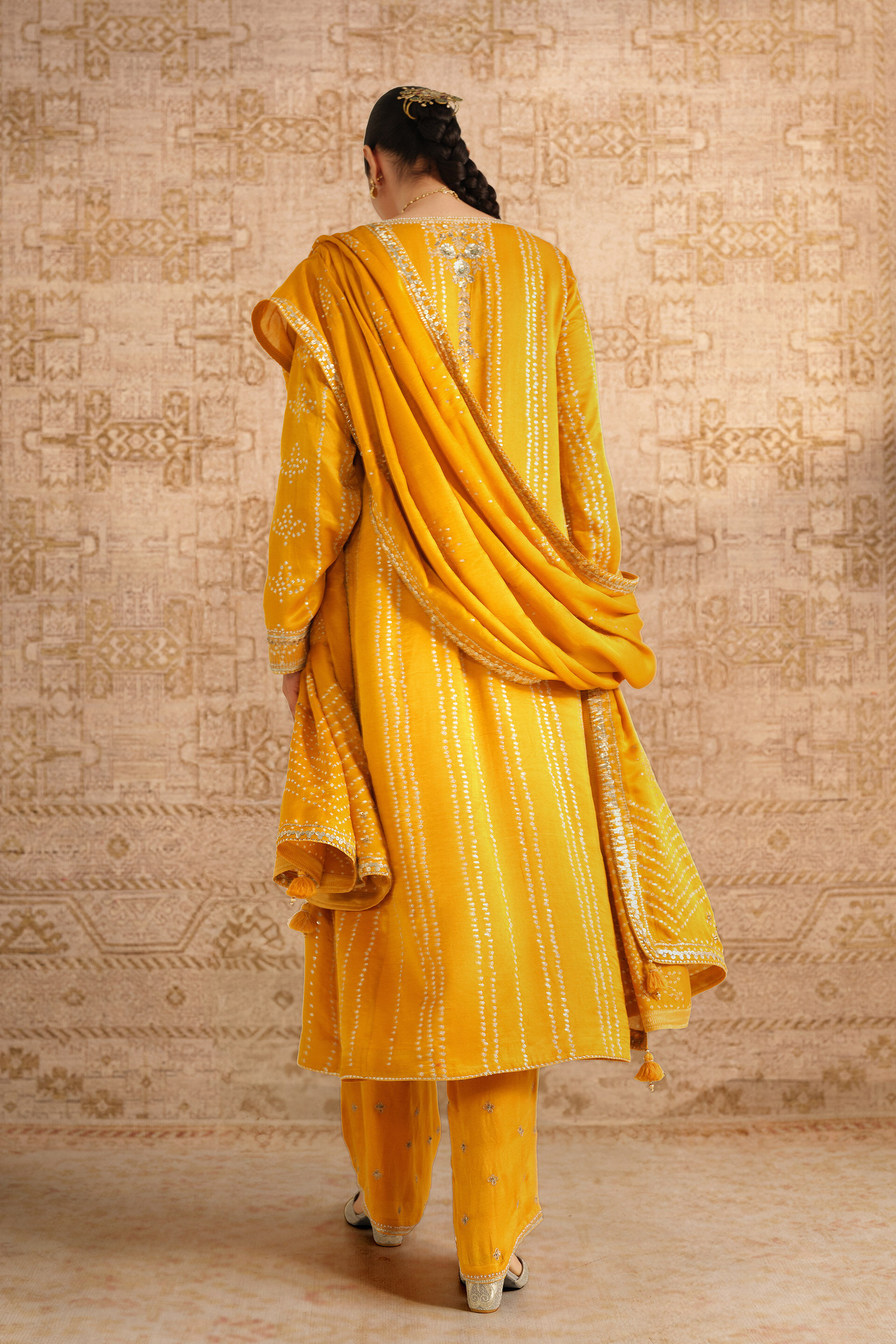 Arka Handcrafted Bandhani Silk Suit Set - Yellow