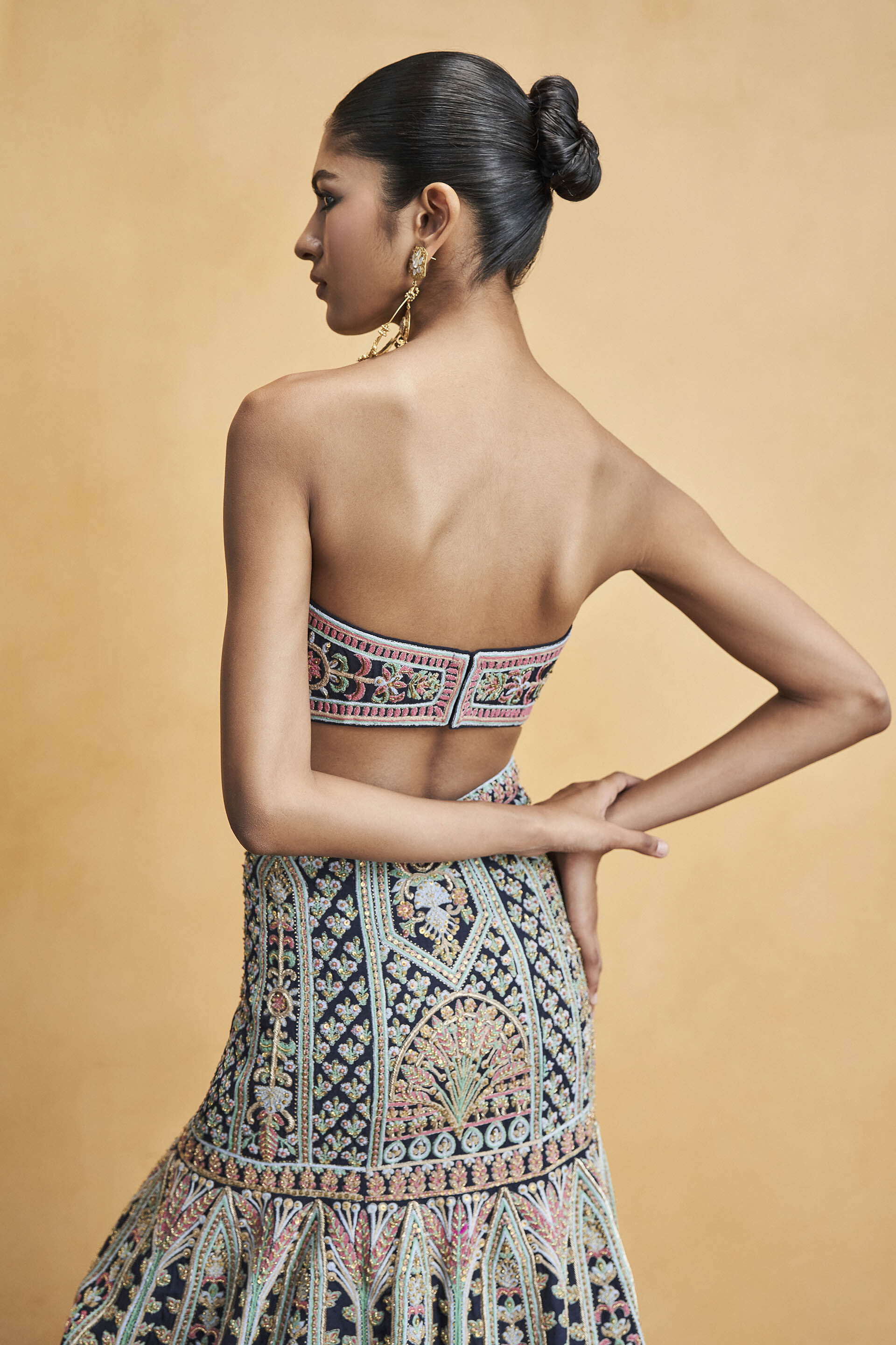 Nocturnal Melody Silk Zari Skirt Set - Blue, Blue, image 5