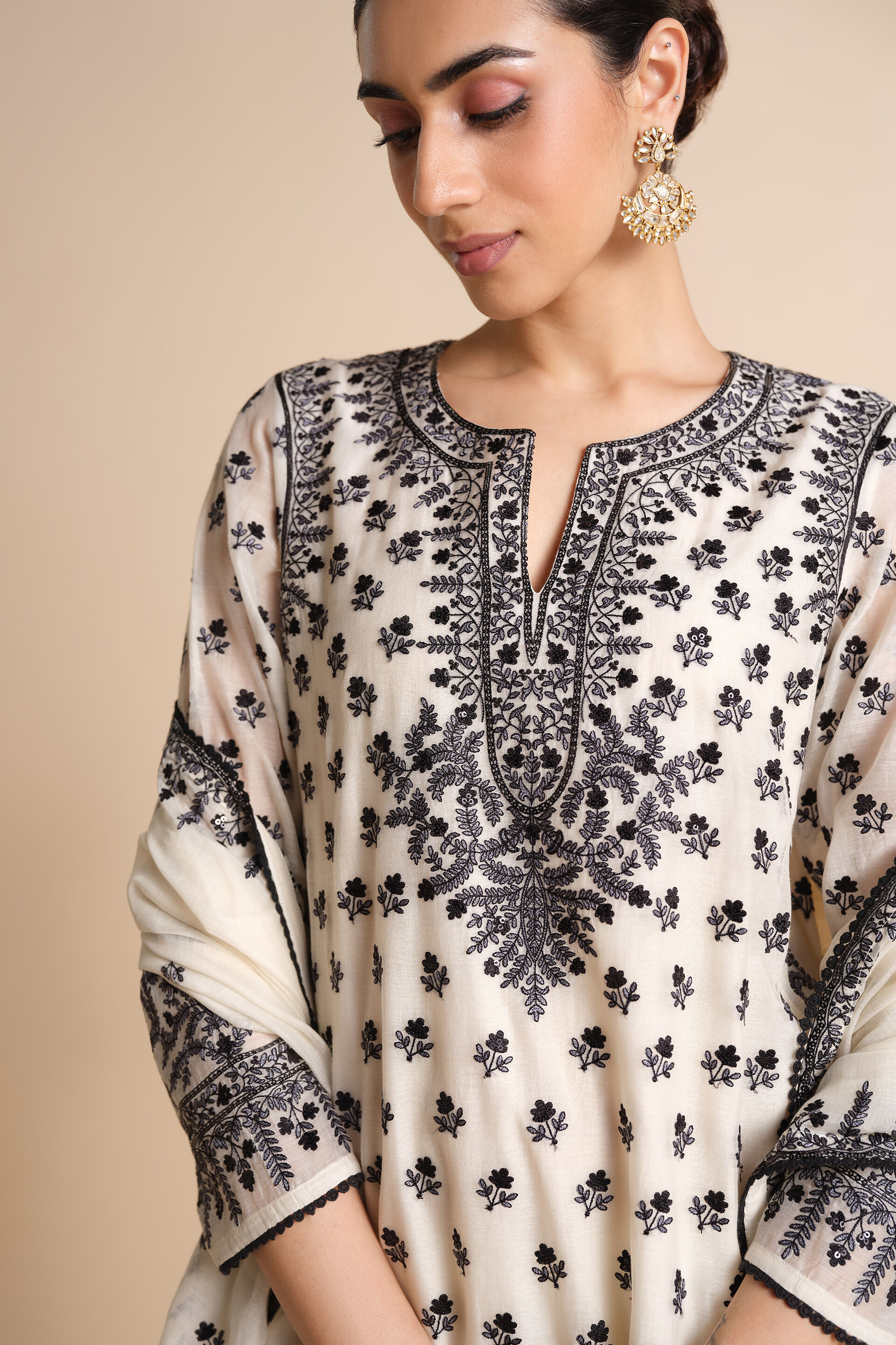 Sawsan Embroidered Mul Suit Set - White, White, image 5