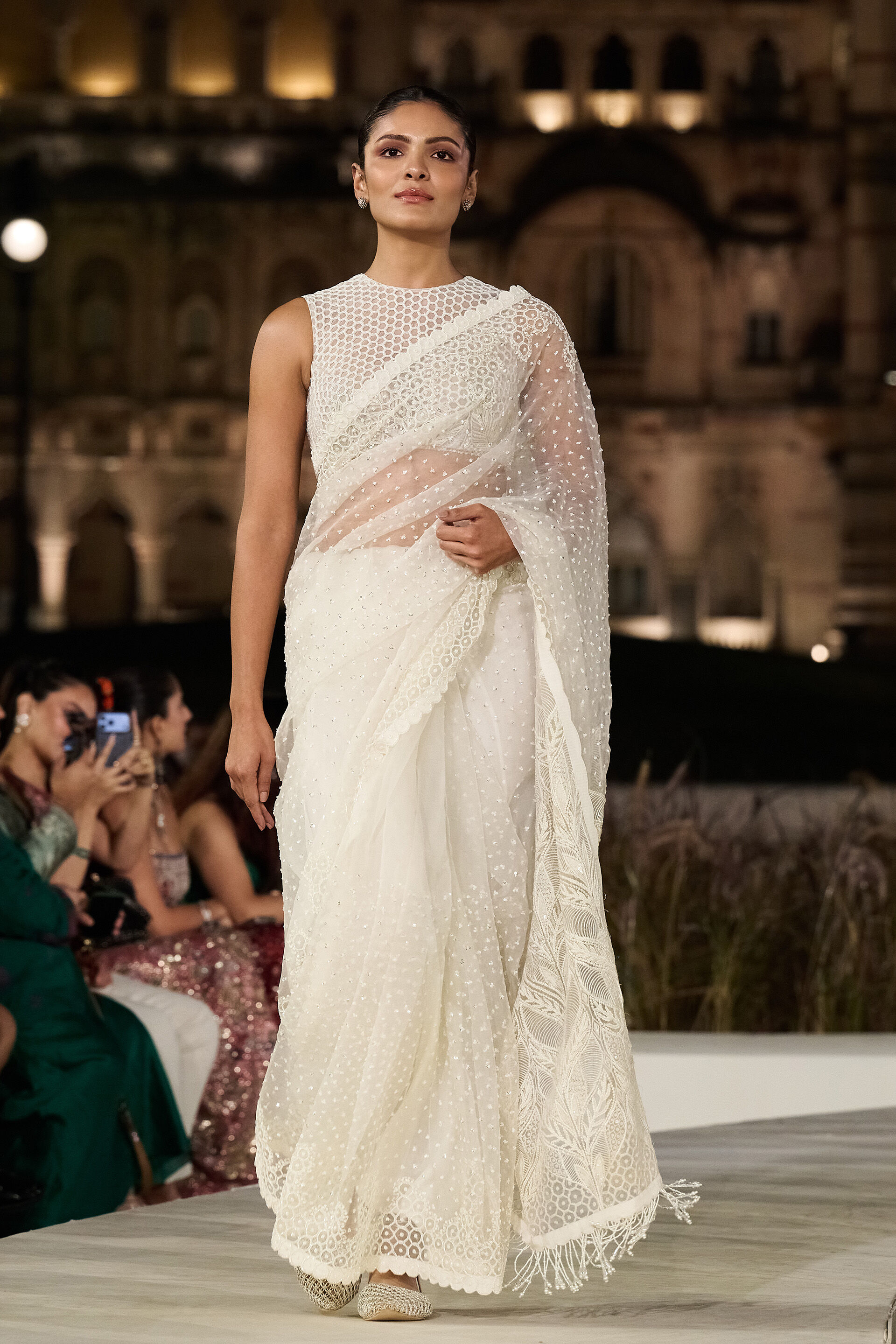 Nomeda Embroidered Silk Saree - Ivory, Ivory, image 1