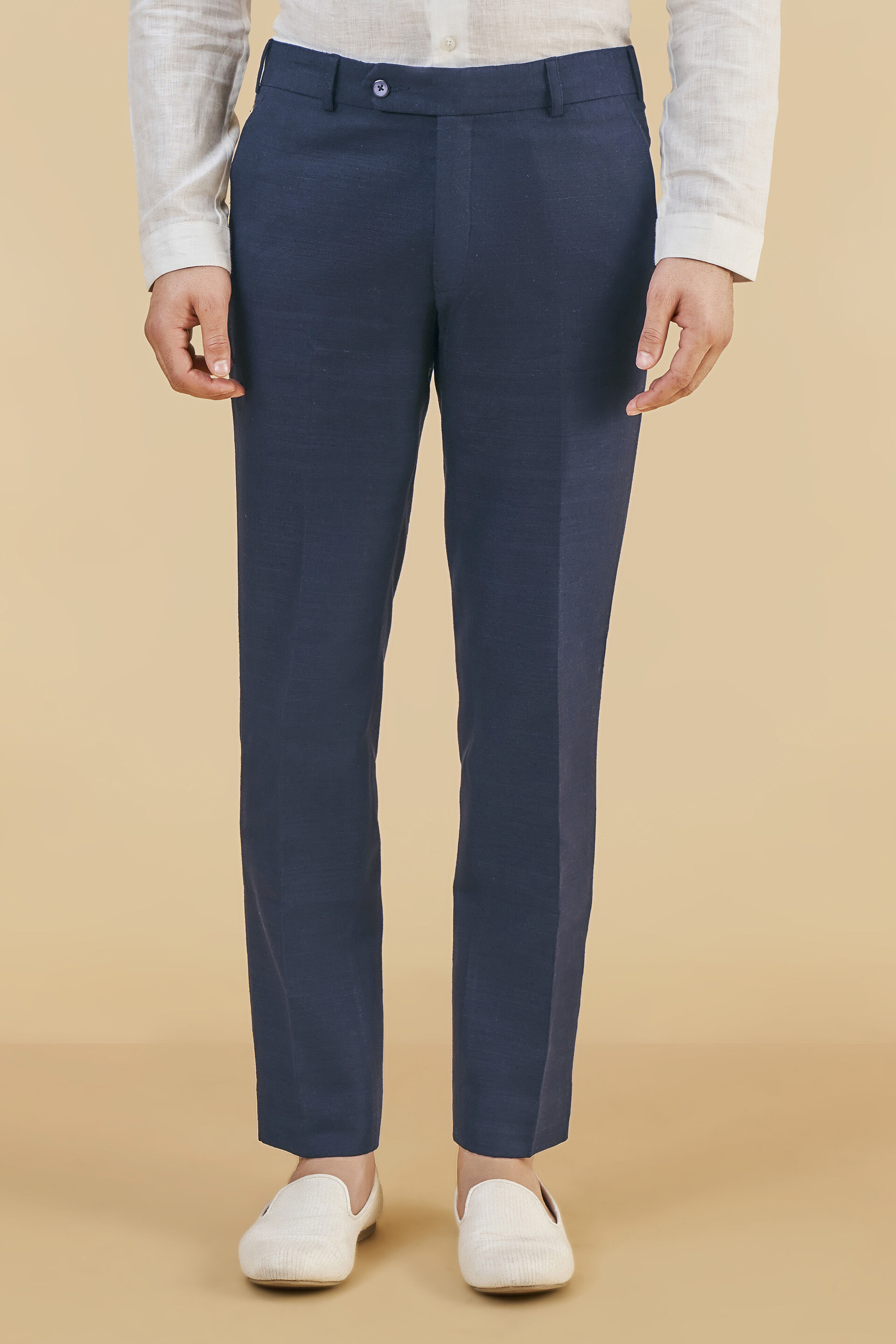 Navy Blue Silk Trousers, Navy, image 1