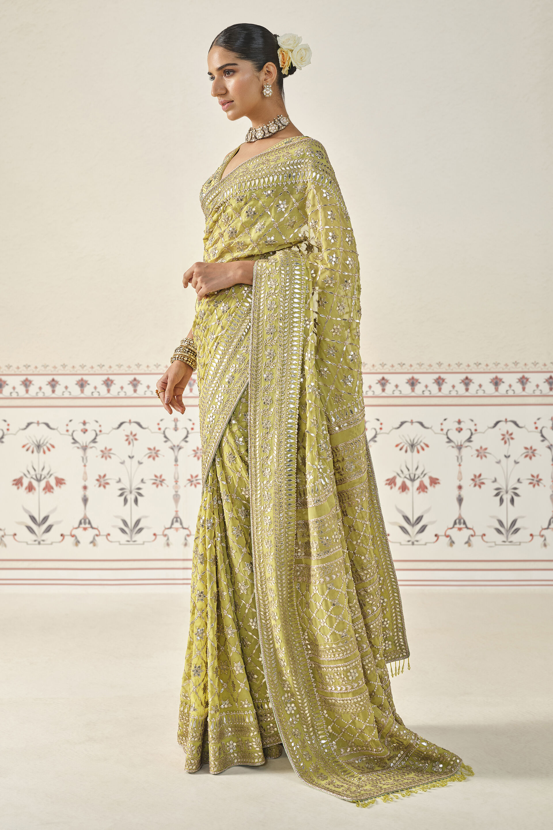 Tajanae Gota Patti Saree - Lime, Lime, image 4