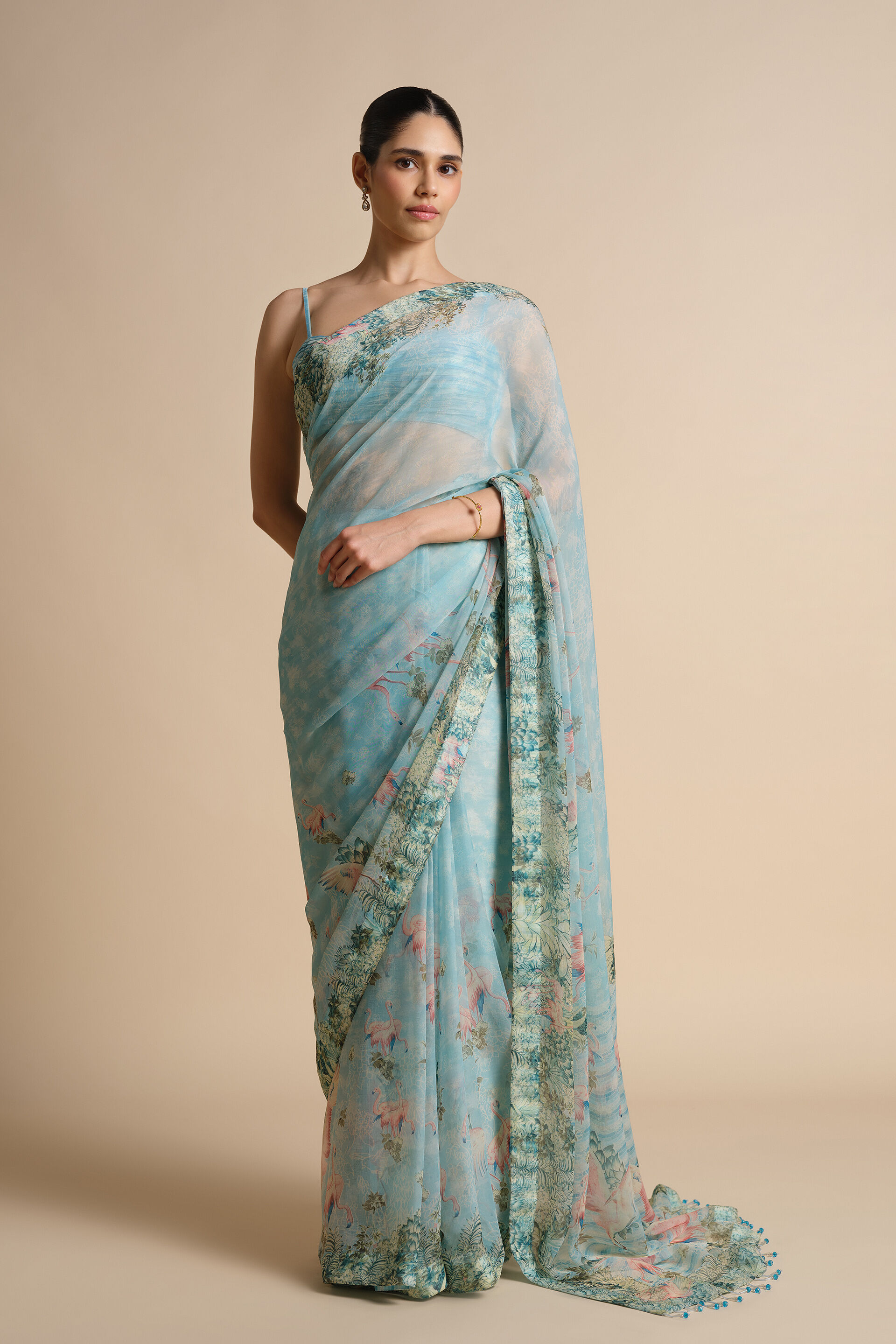 Sagara Printed Chiffon Saree, Powder Blue, image 4