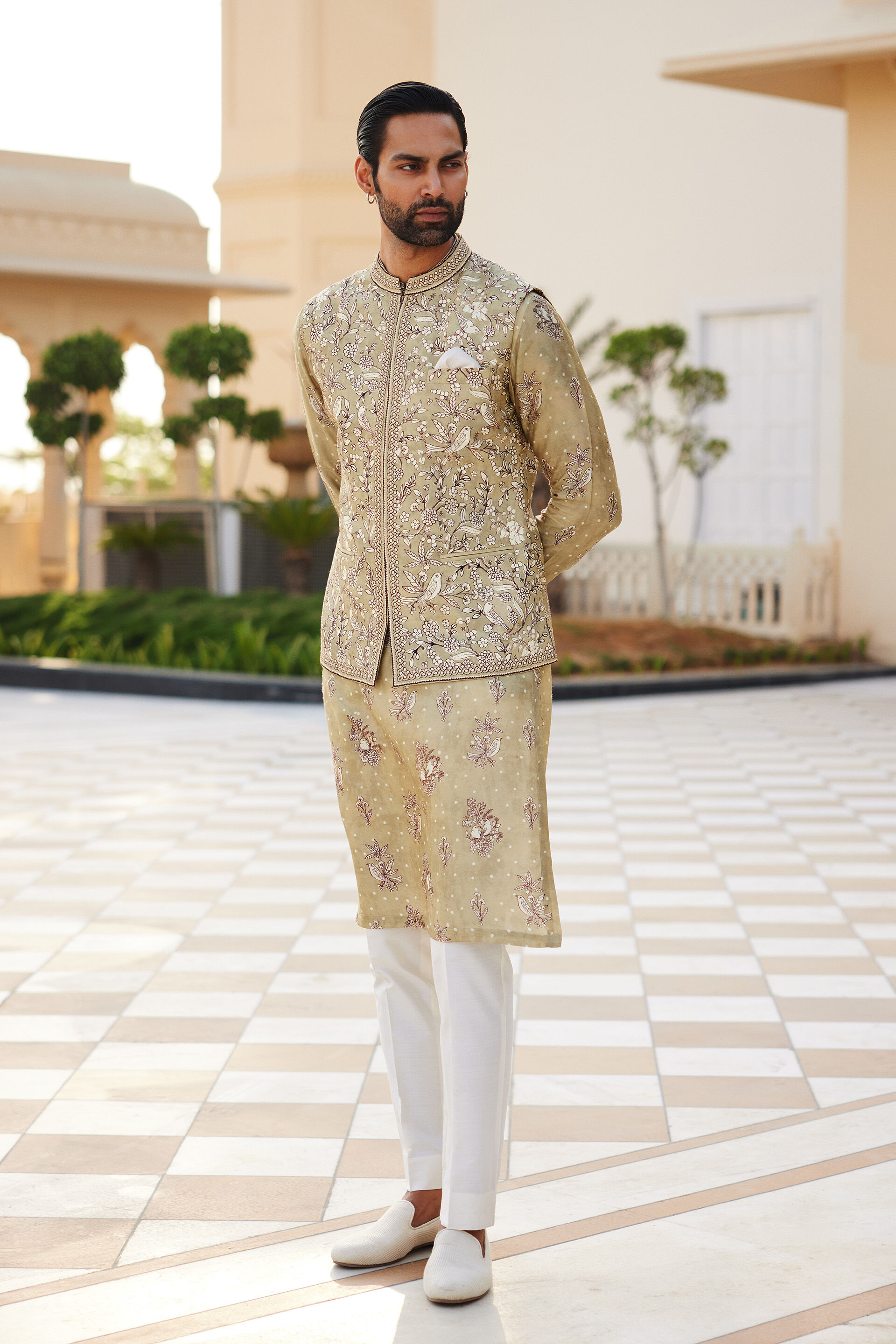 Simal Silk Nehru Jacket - Sage