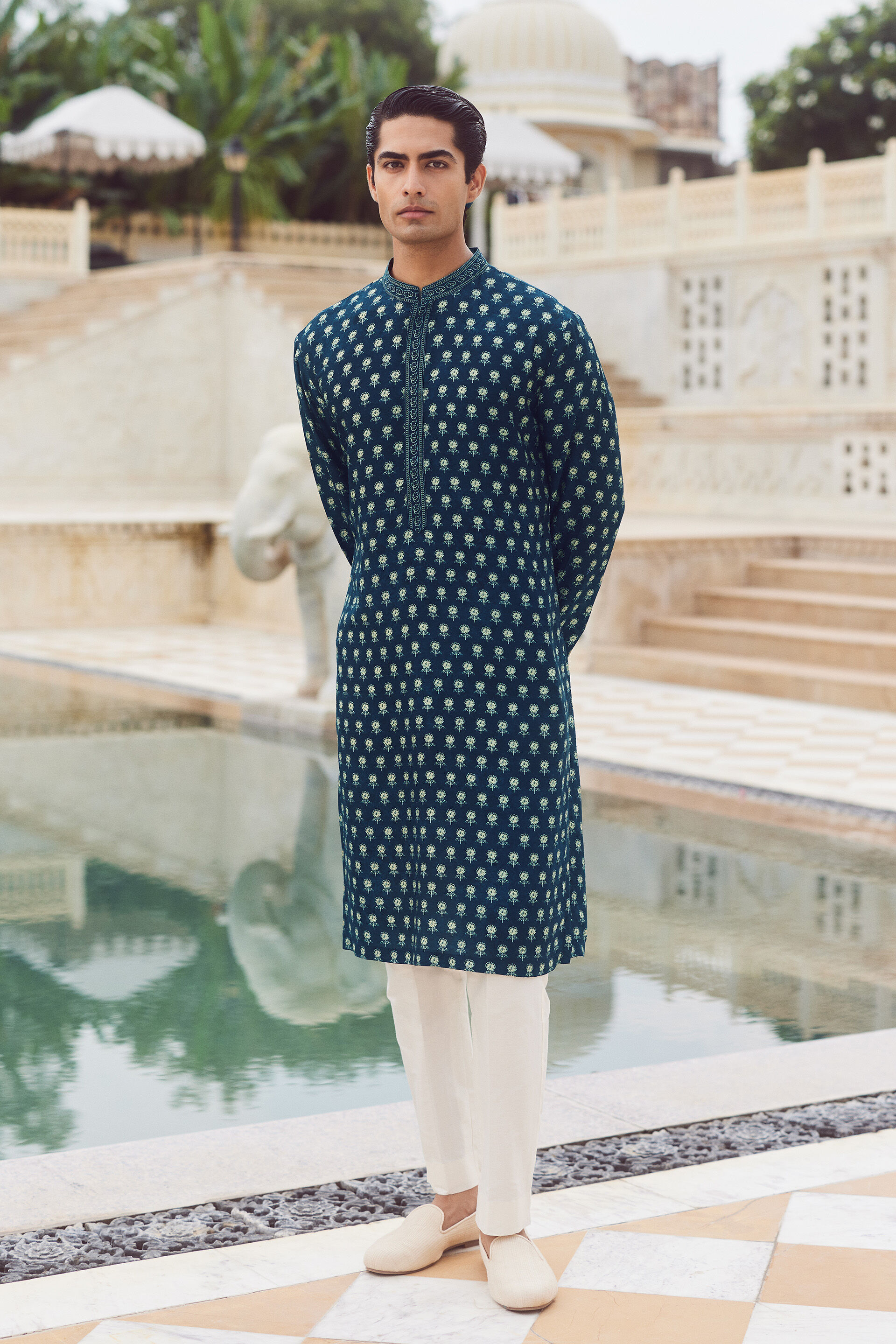 Udgam Silk Kurta - Blue