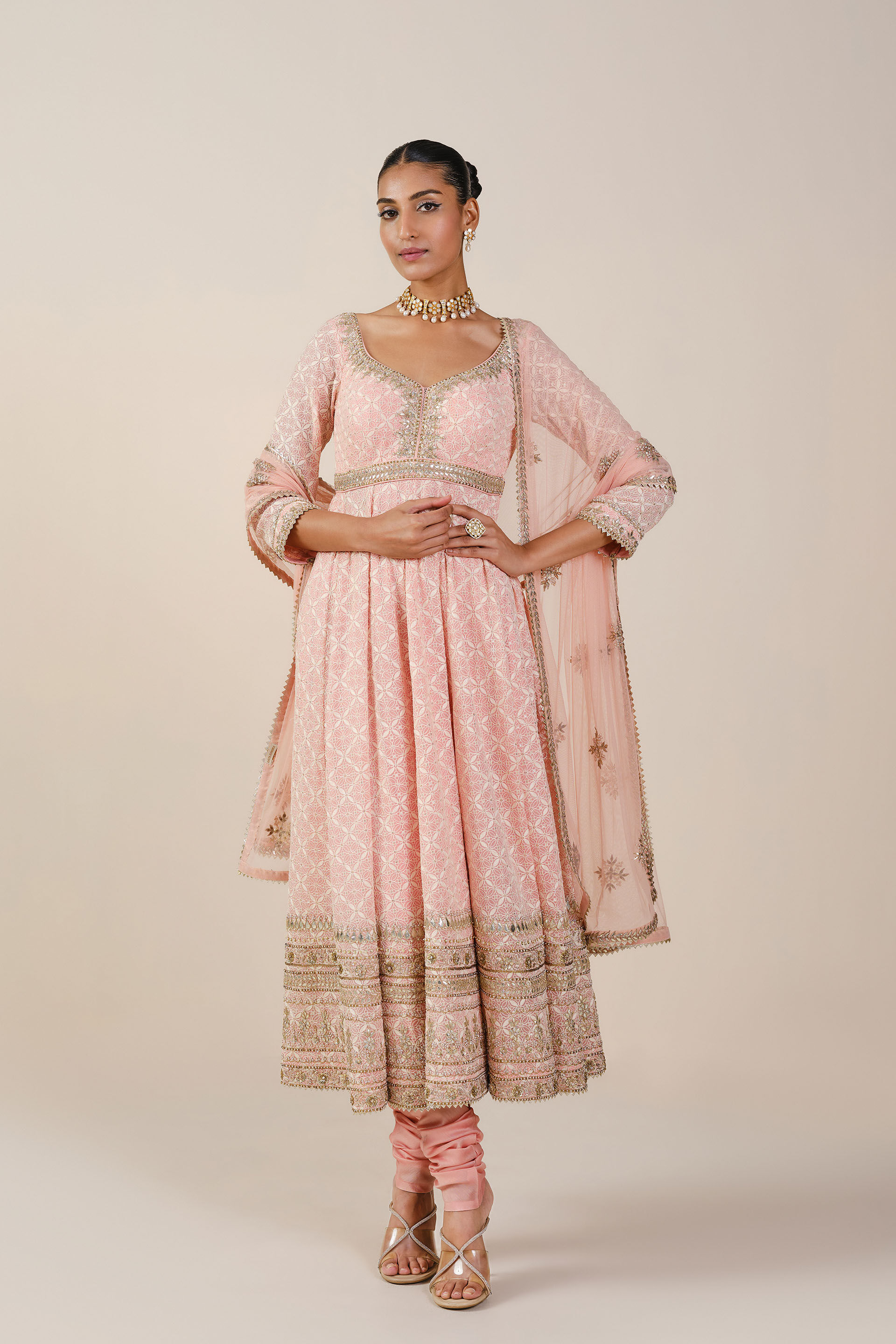 Aaloka Embroidered Georgette Anarkali Set - Blush