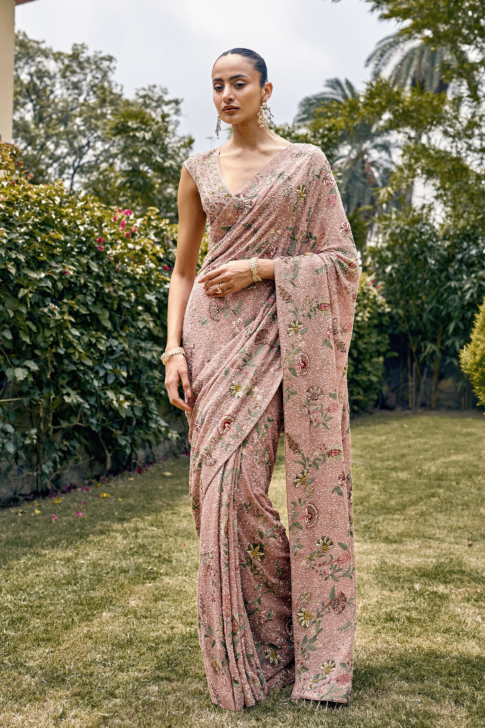 Journey Embroidered Silk Saree - ​Blush, Blush, image 1