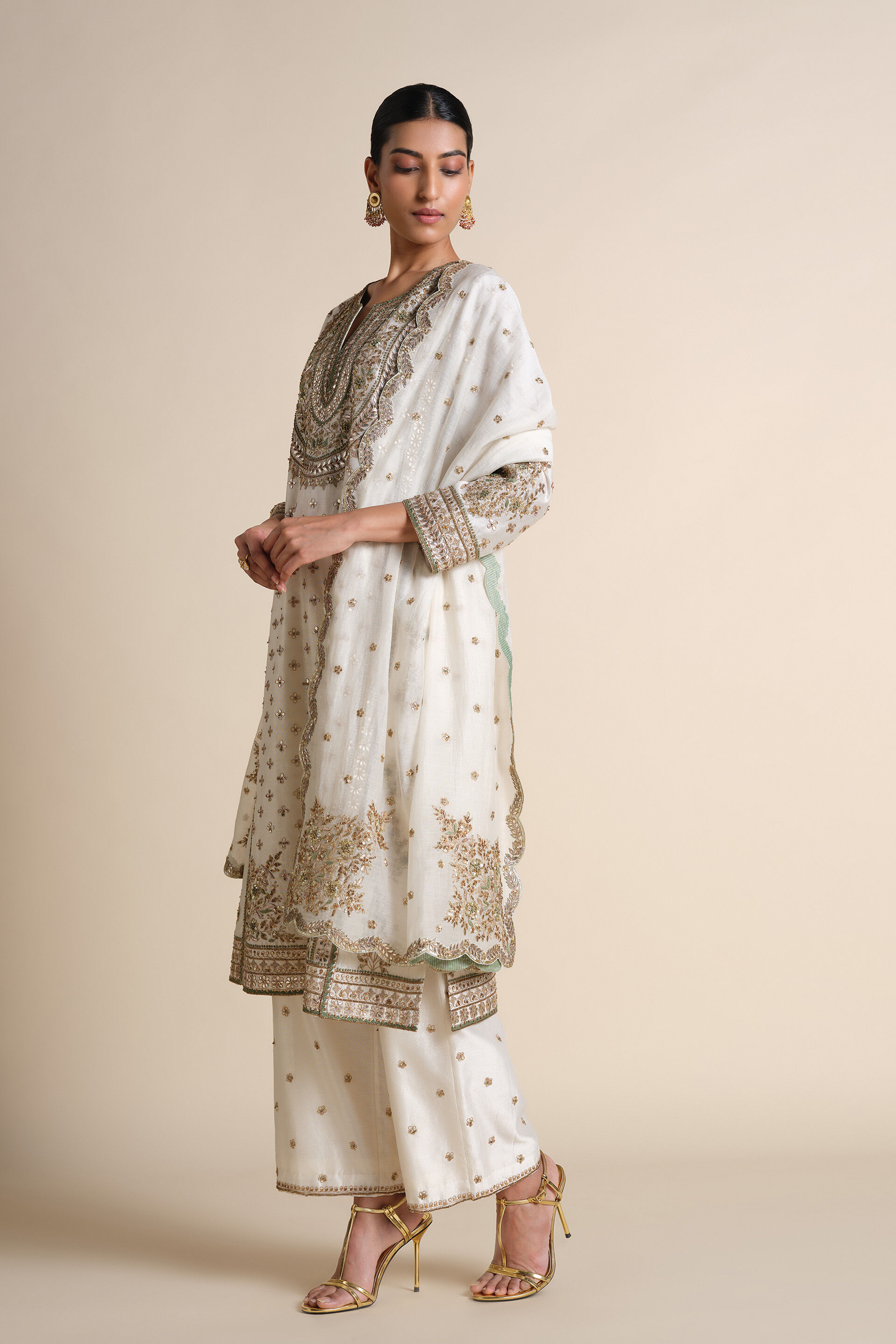 Ainara Gota Patti Silk Suit Set - Ivory