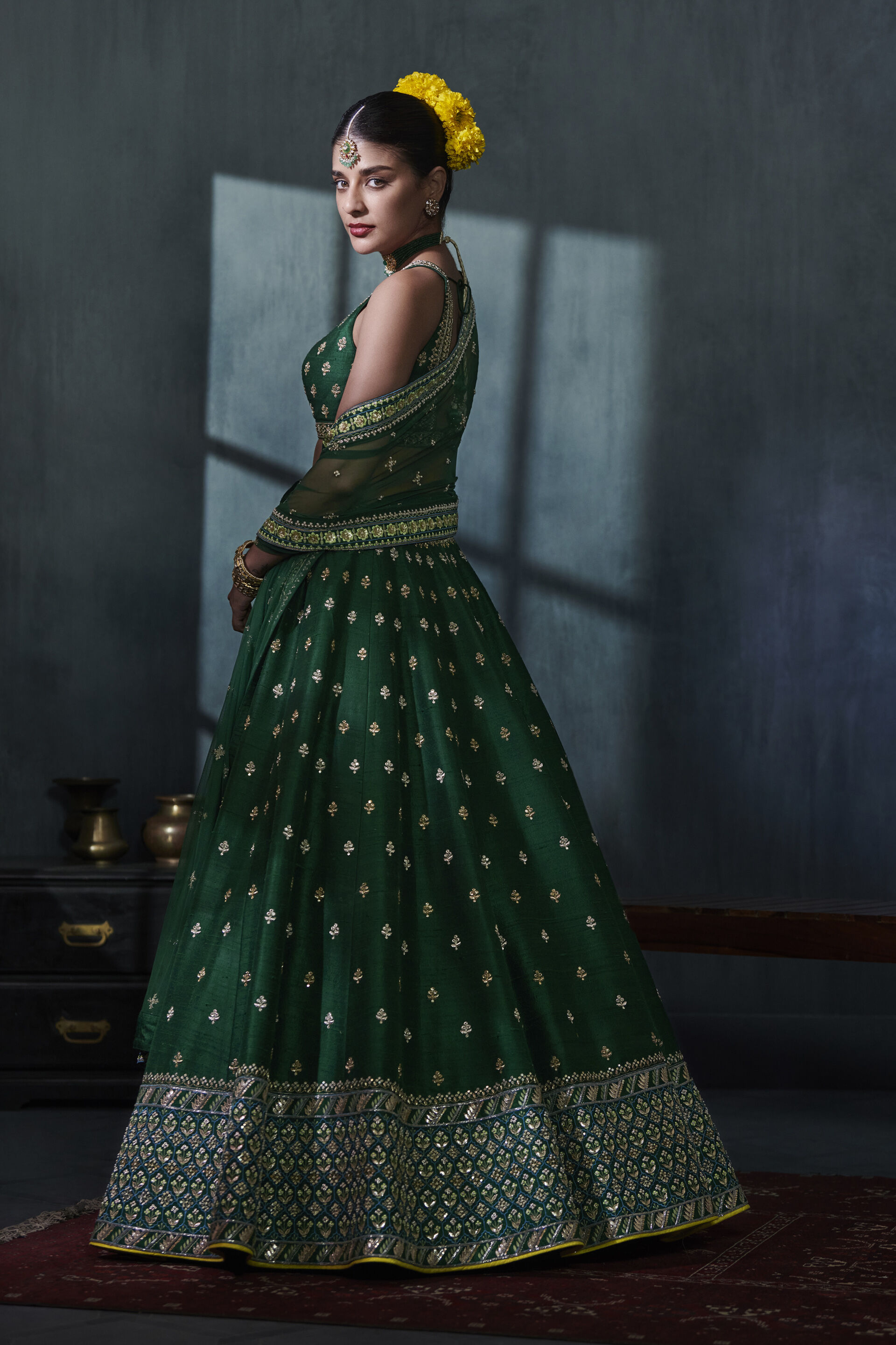 Siya Lehenga Set - Emerald Green