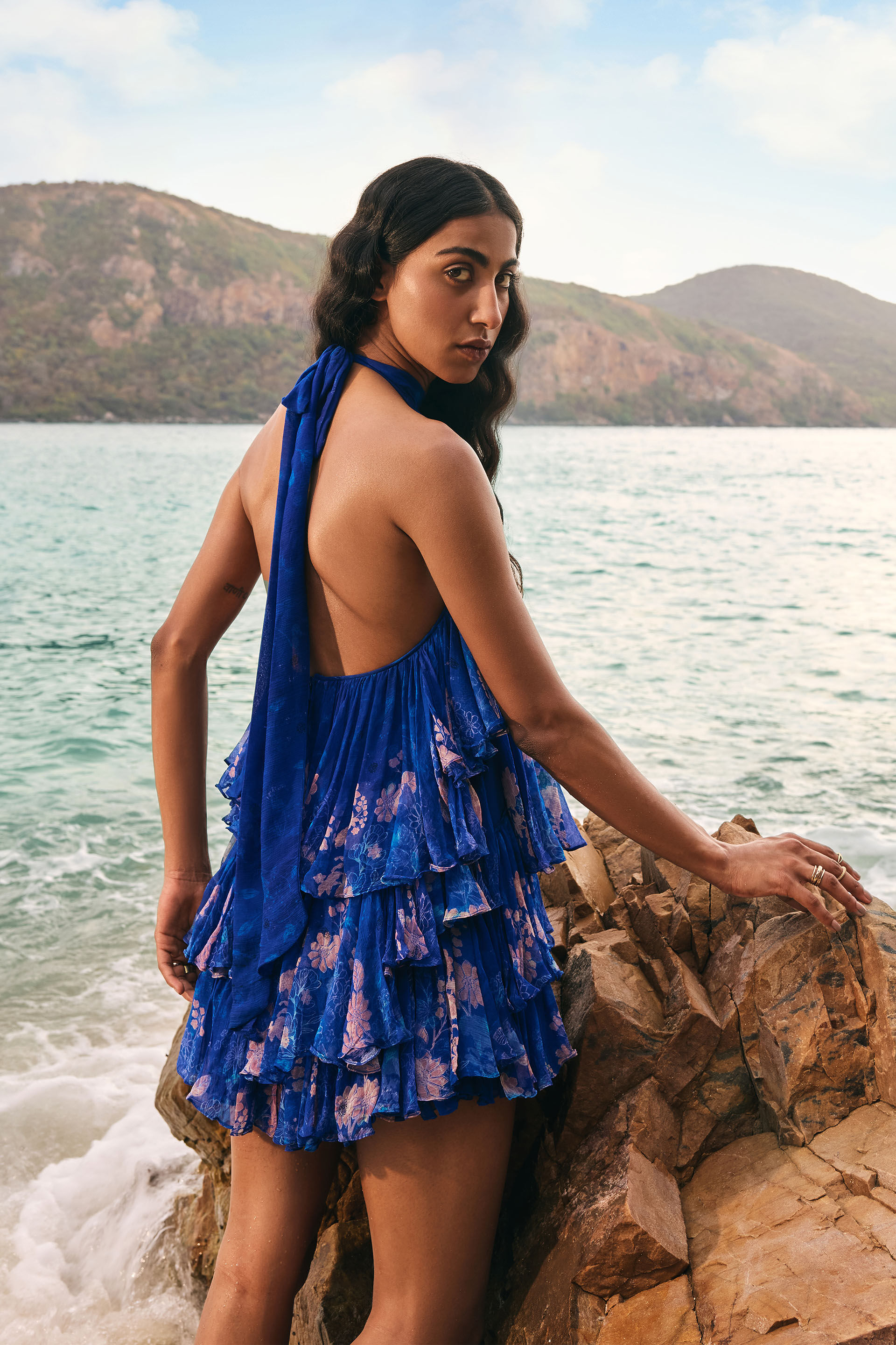 Onirique Chiffon Tiered Dress - Blue, Blue, image 2